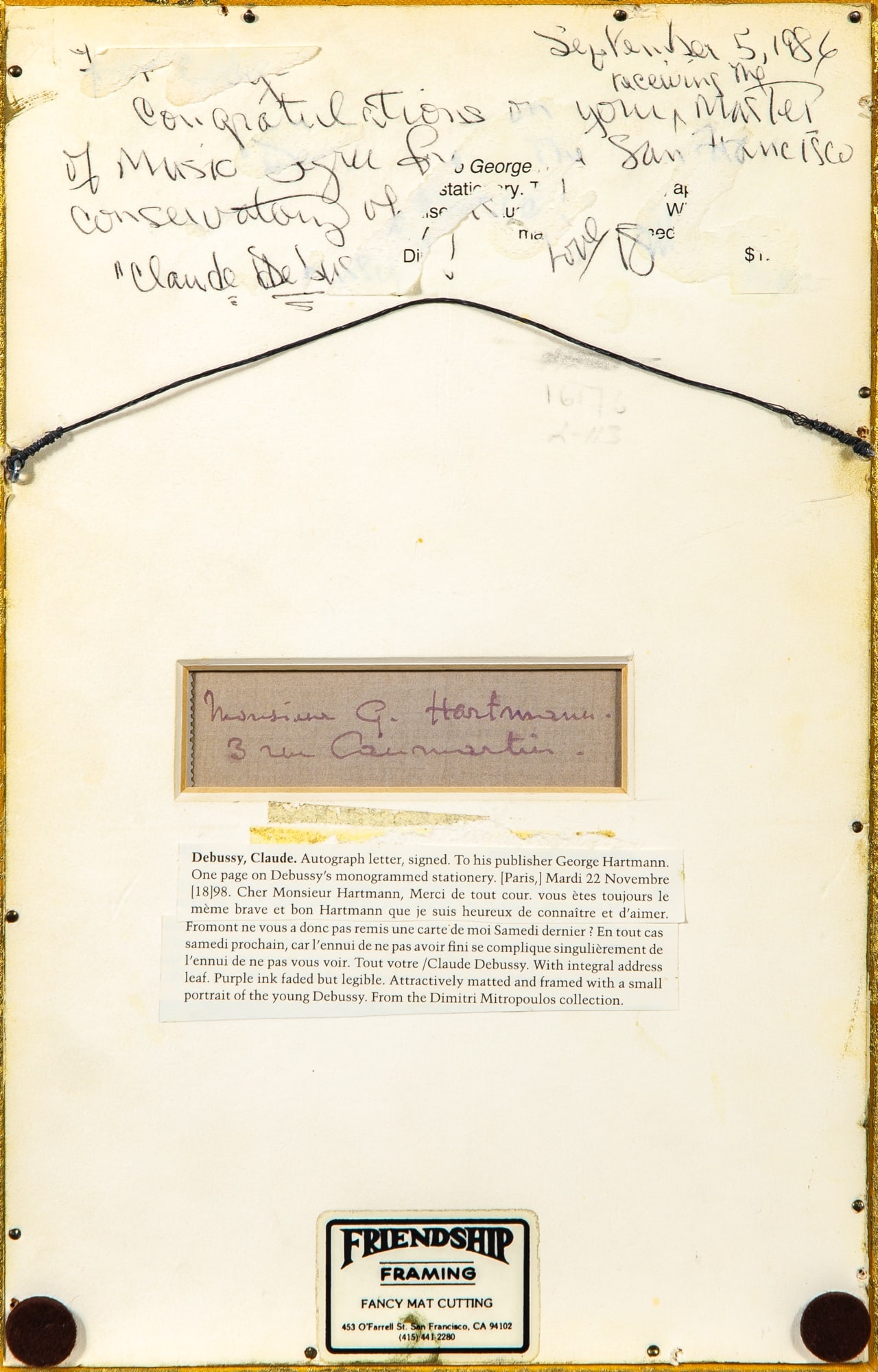 A Debussy note signed - 2