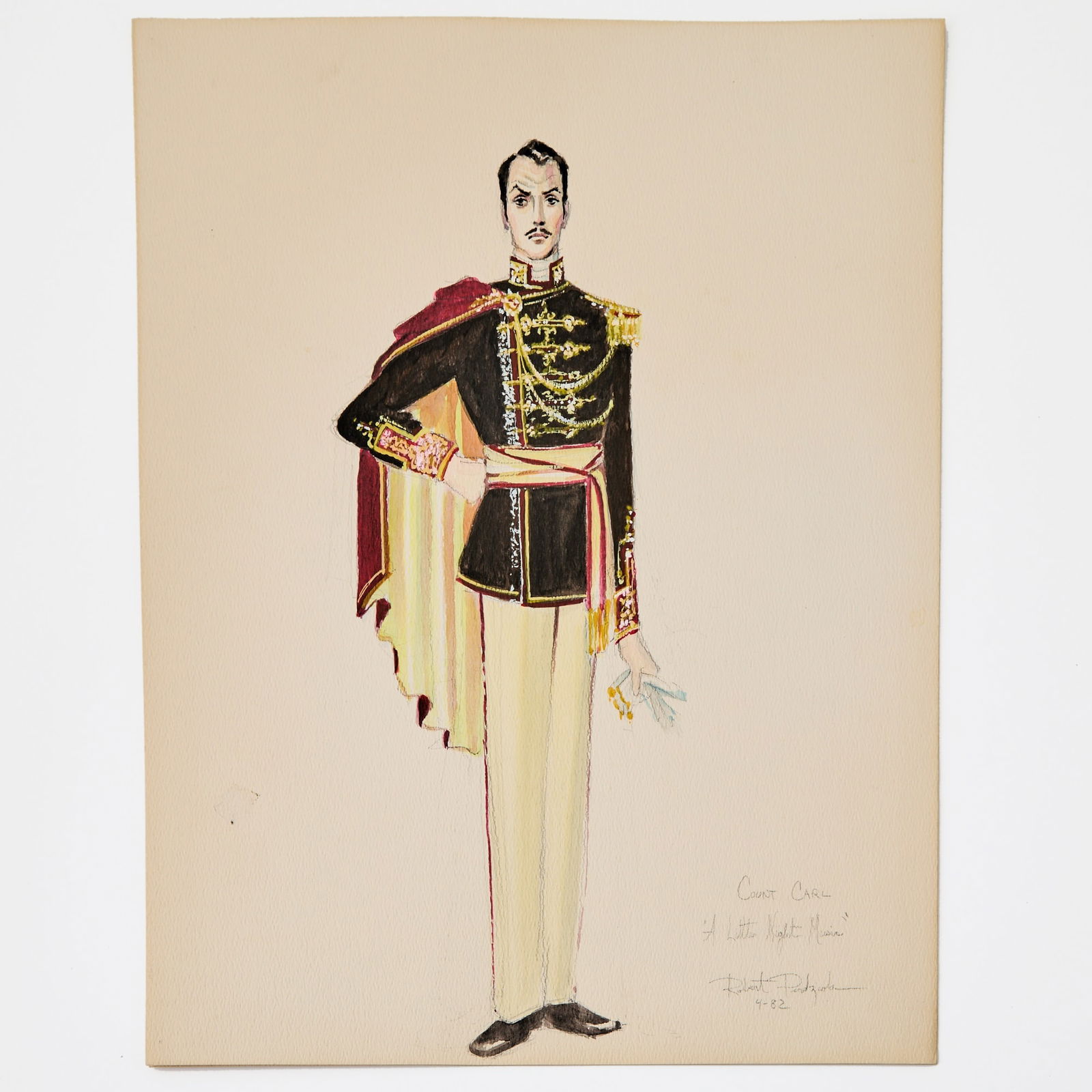 Four original costume designs for Sondheim's A Little Night Music: PERDIZIOLA, ROBERT and STEPHEN SONDHEIM A Little Night Music. A Musical. Group of 4 finely-executed original watercolor costume designs by the American stage and costume designer Robert Perdziola (bor