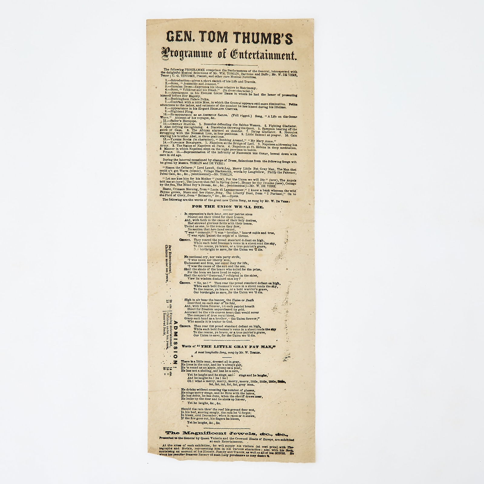 A collection of theater programmes and handbills: New York playbills and handbillsA binder of theatre-related programs and handbills, including one for General Tom Thumb. New York: 1860s-1890s. Approximately 40 publications in all, ranging from