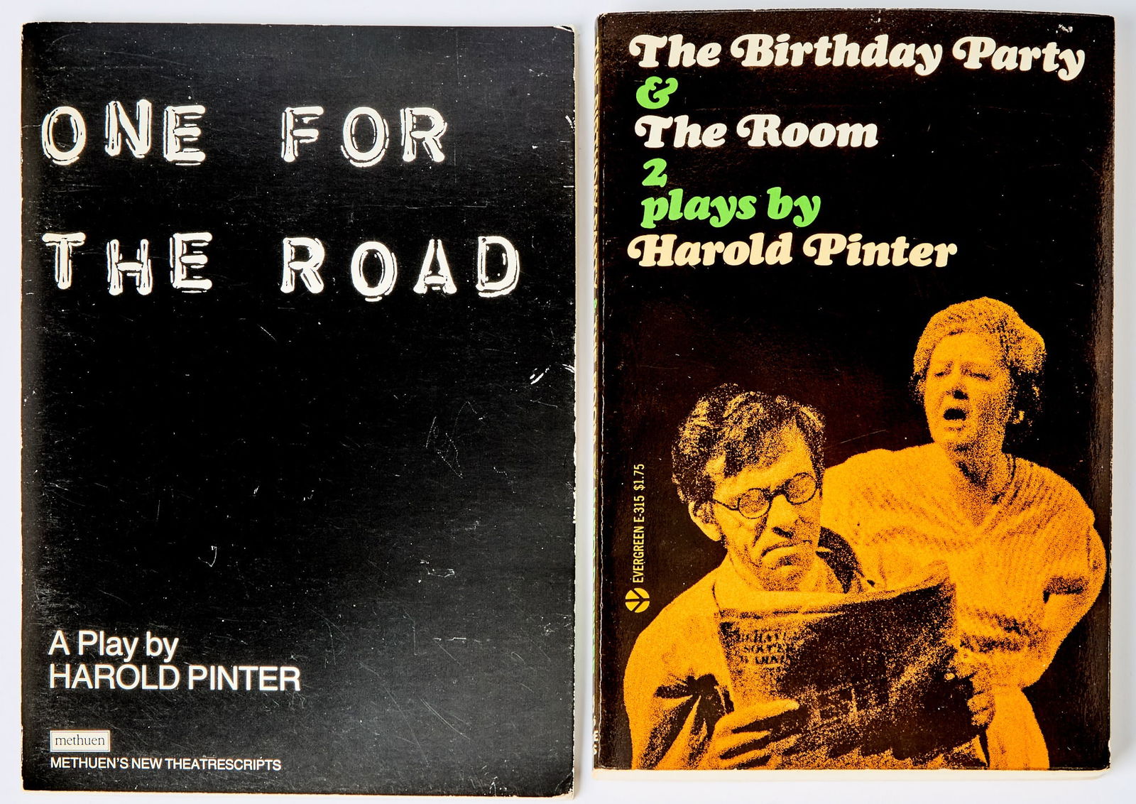 Harold Pinter's The Birthday Party and One For The Road, both inscribed to Alan Schneider: HAROLD PINTER The Birthday Party and The Room. New York: Grove Press, [1968]. Inscribed by Pinter on title page: "October [19]68 / To Alan / From / Harold." Softcover. 8 x 5 1/2 inches (20 x 14 cm).