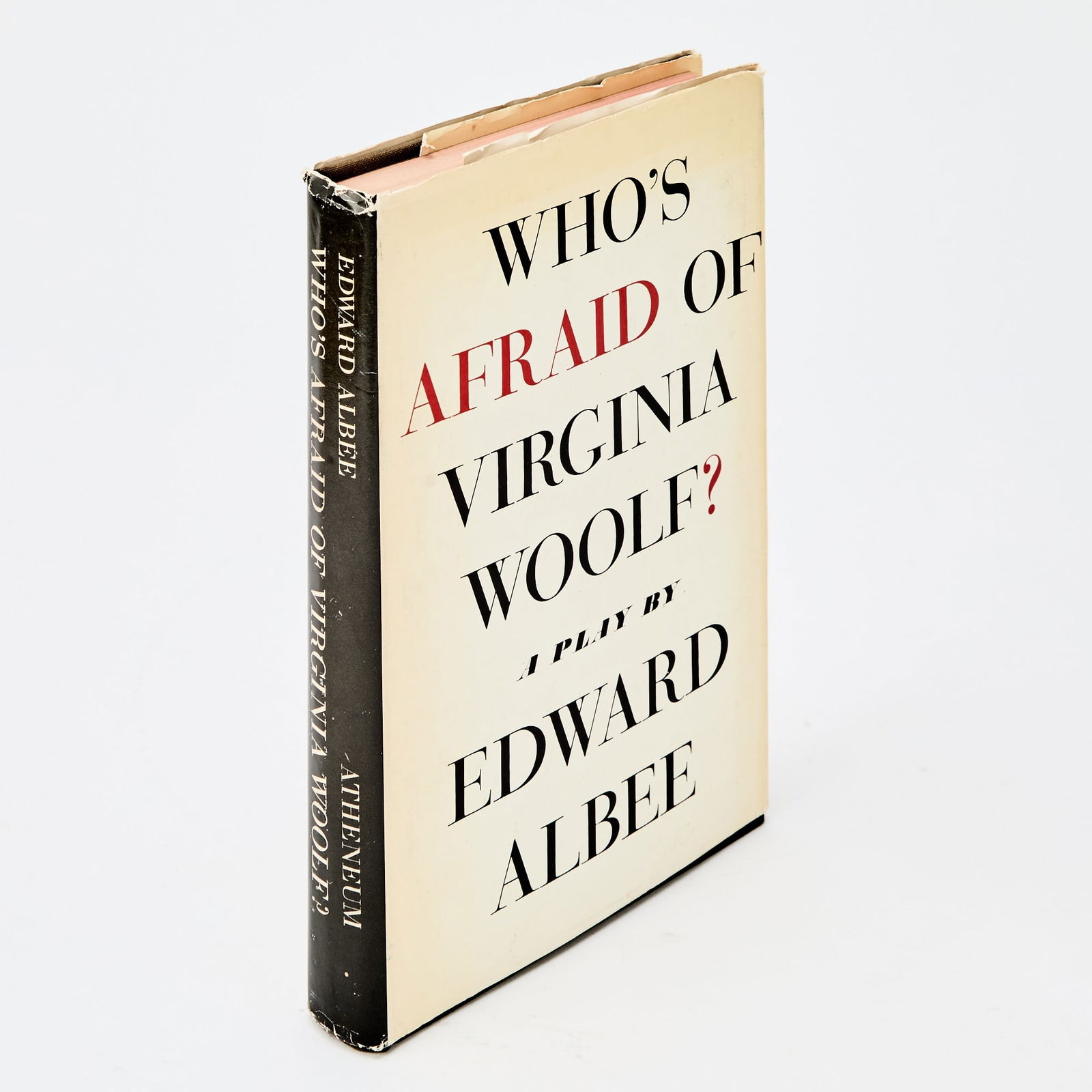A first edition of Who's Afraid of Virginia Woolf? Signed by Alan Schneider: EDWARD ALBEEWho's Afraid of Virginia Woolf? New York: Atheneum, 1962. First edition. Signed by Alan Schneider in 1962. Publisher's cloth, in dust jacket. 8 1/2 x 5 1/2 inches (22 x 14 cm). Some