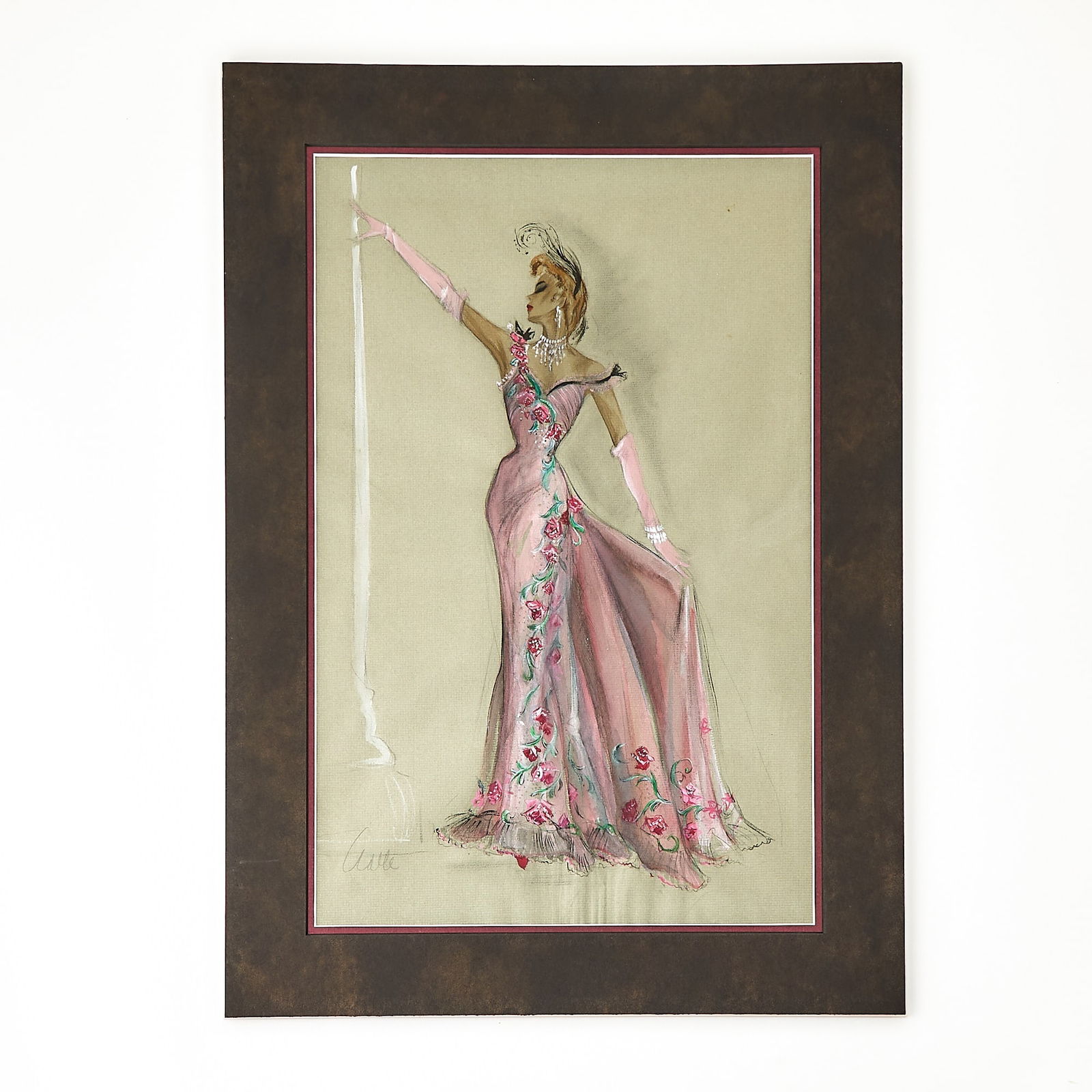 A costume design for Vera Ralston in Belle Le Grand: [COSTUME DESIGN—VERA RALSTON]Adele Palmer. A costume design for Vera Ralston in Belle Le Grand. Republic Pictures, 1951. Gouache and pencil on paper, 17 x 11 inches. Slightly crinkled, some