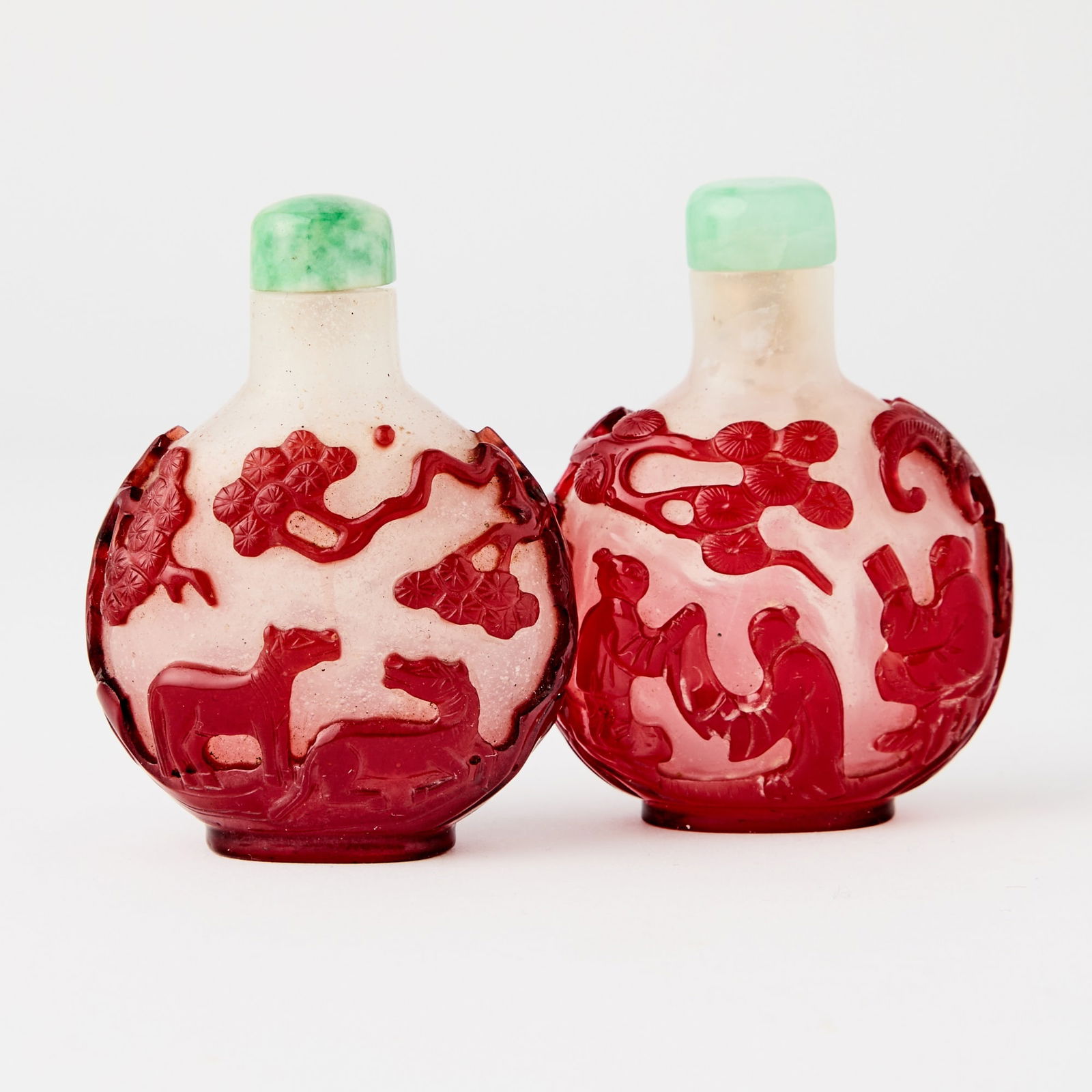 A Pair of Chinese Overlay Glass Snuff Bottles 18th/19th Century (1 of 4)