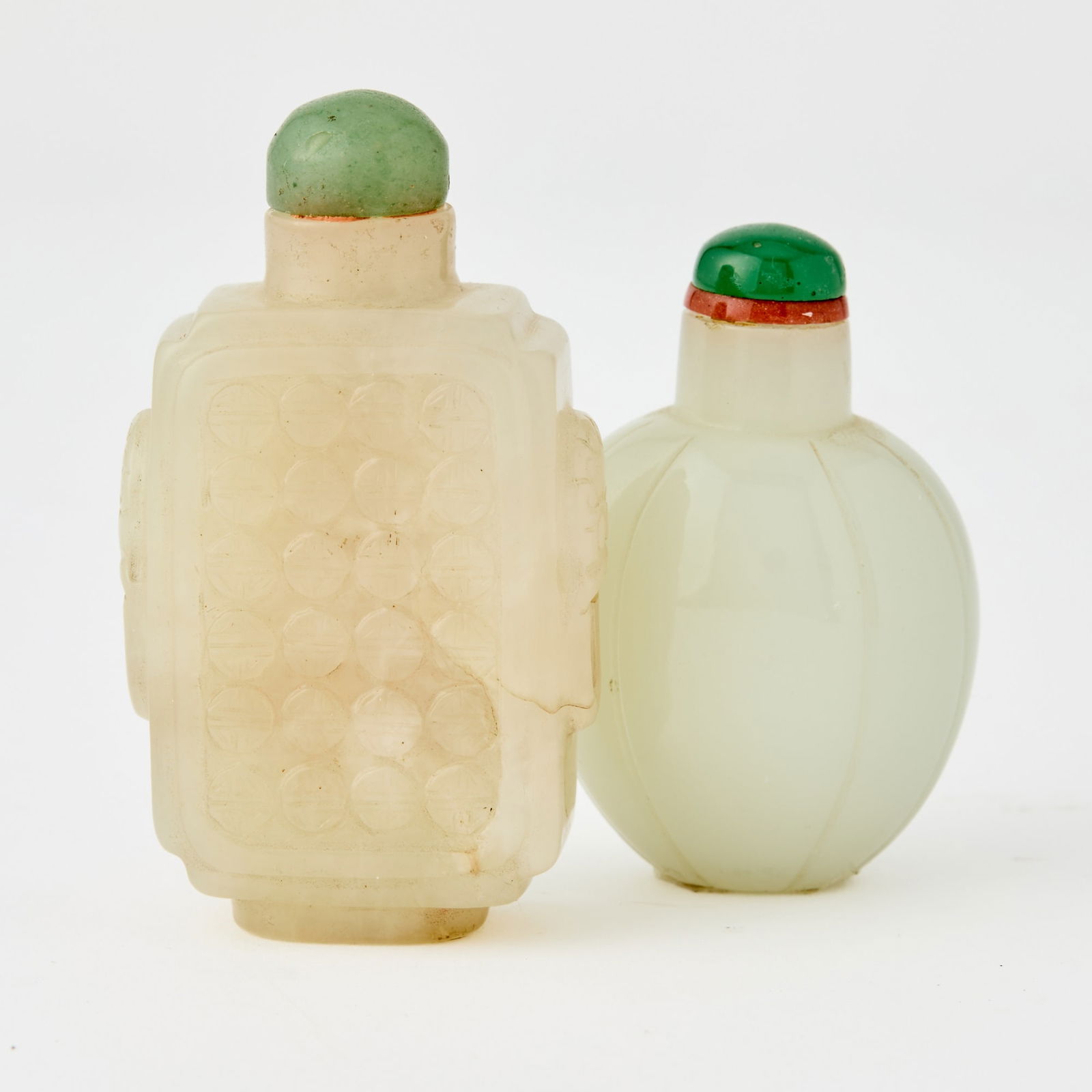 Two Chinese Carved Pale Celadon Jade Snuff Bottles Late Qing Dynasty (1 of 4)