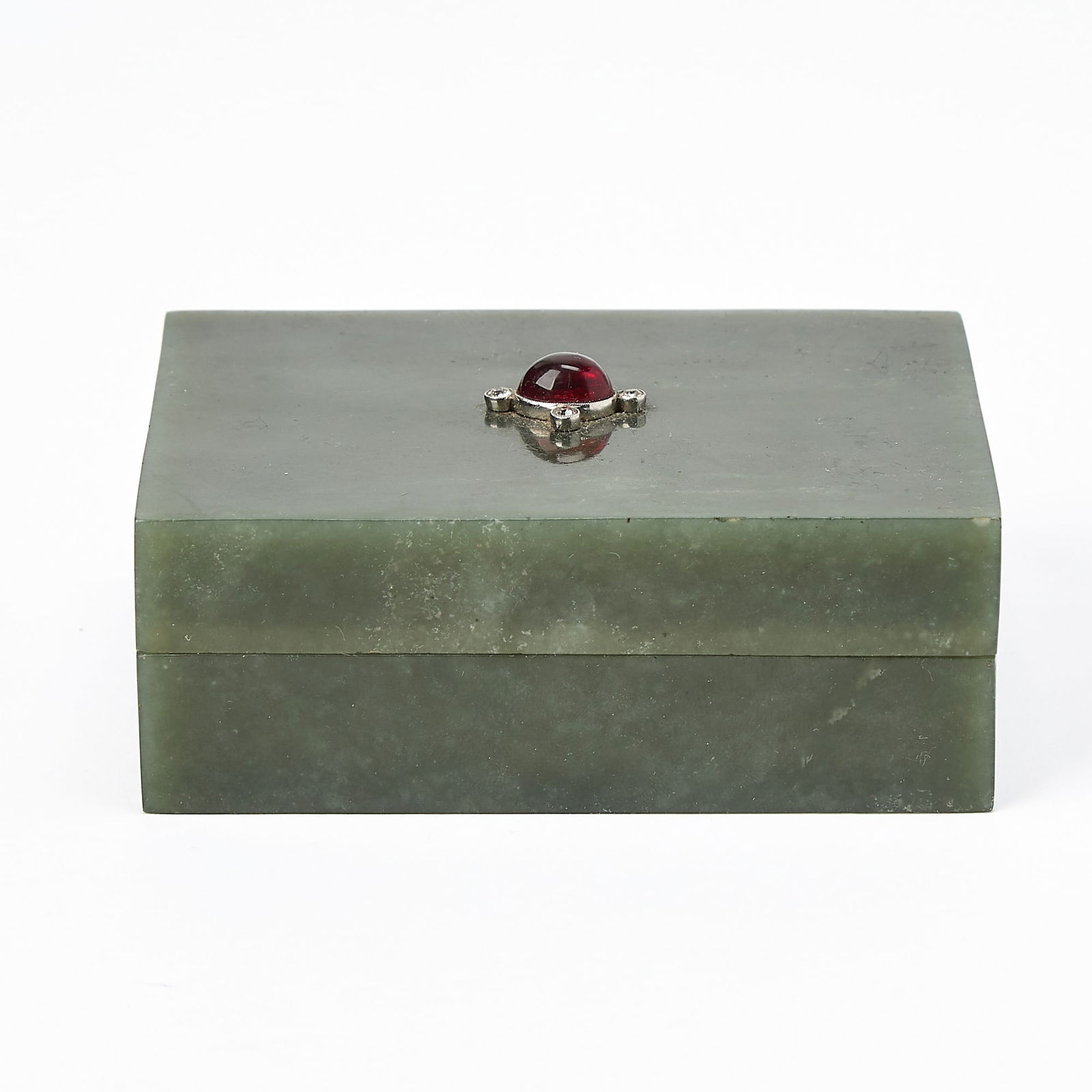 A Chinese Spinach Jade Rectangular Box Incised Qianlong Yuzhi, Qing Dynasty (1 of 5)