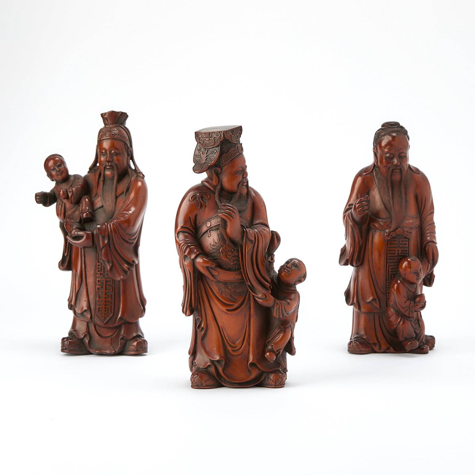 A Group of Three Chinese Boxwood Carvings of Fu Lu Shou Qing Dynasty (1 of 10)