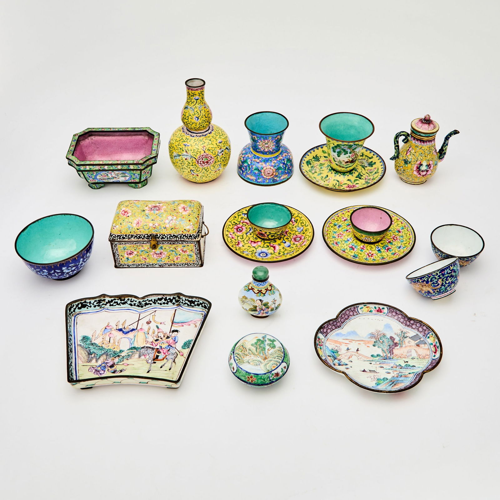 A Group of Fourteen Chinese Canton Enamel Articles 18th-19th Century (1 of 7)