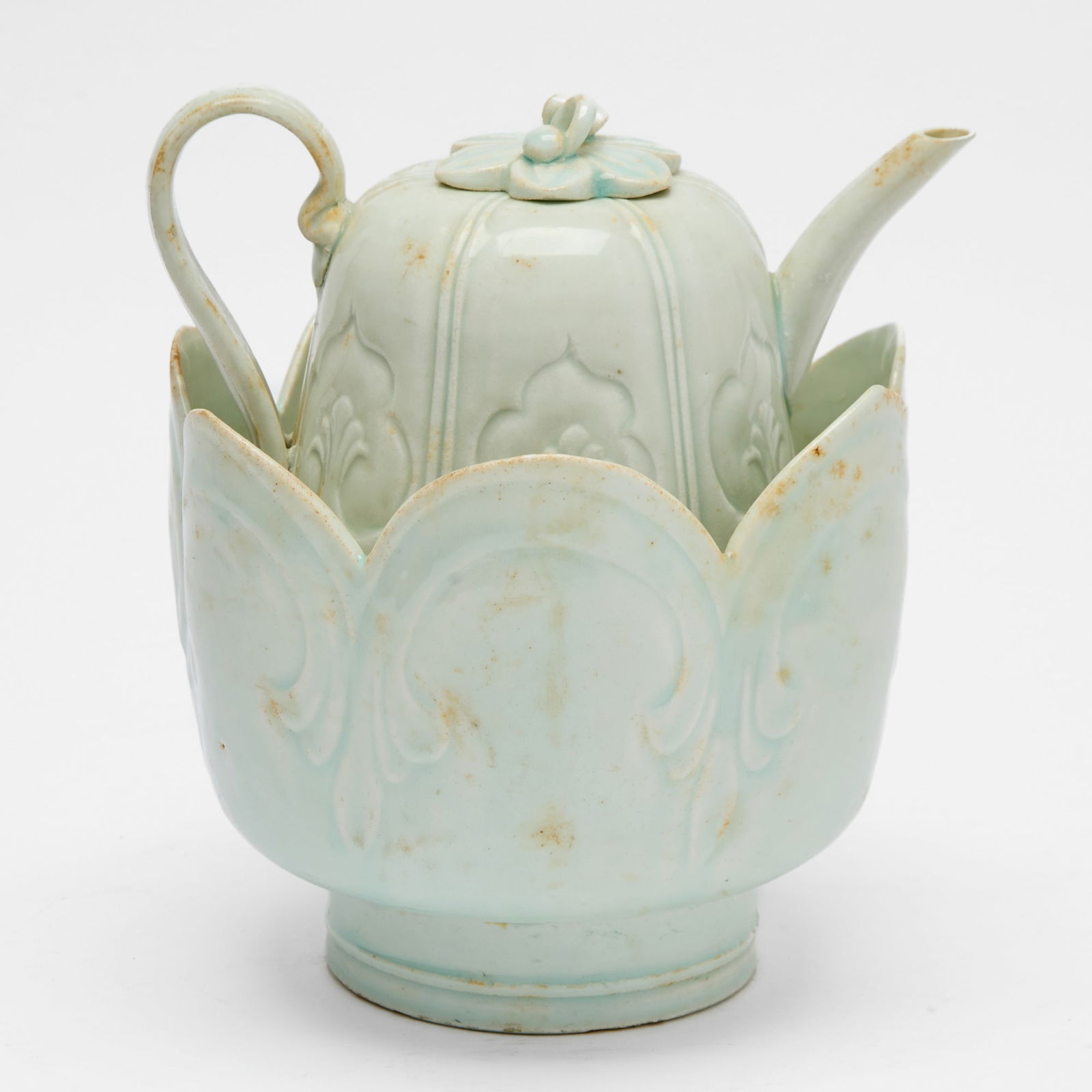 A Fine Chinese Qingbai Melon-Form Ewer and Cover with Matching Warming Bowl Southern Song Dynasty (1 of 7)