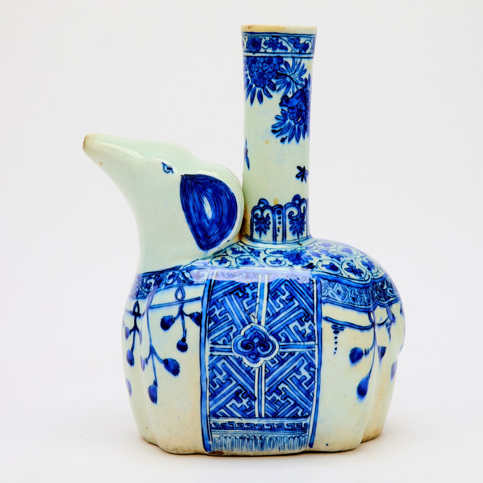 An Exceptionally Rare Chinese-Style Blue and White Glazed Elephant Kendi Safavid Iran, 17th century (1 of 6)