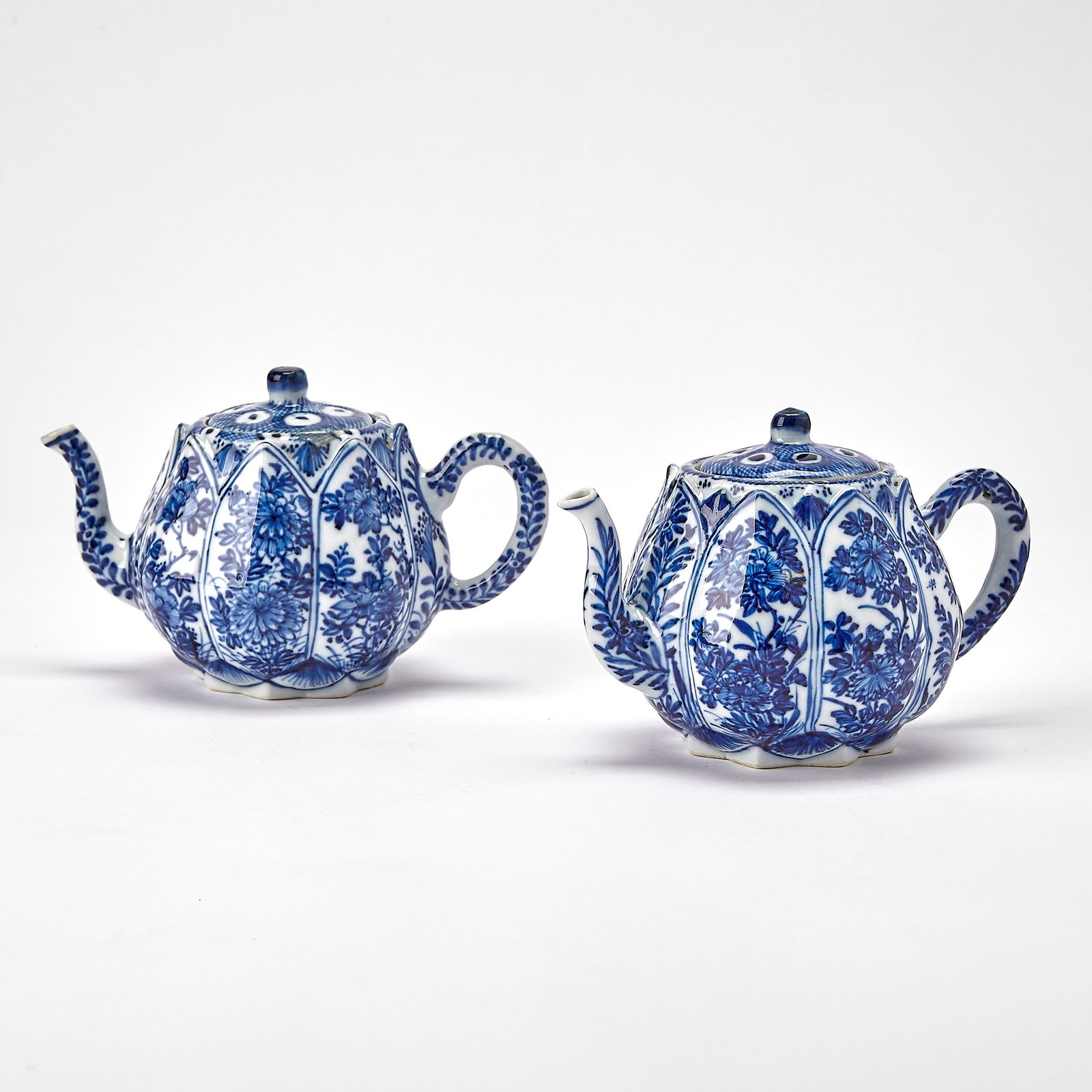Two Chinese Blue and White Porcelain Lotus-Form Teapots Kangxi Period (1 of 5)