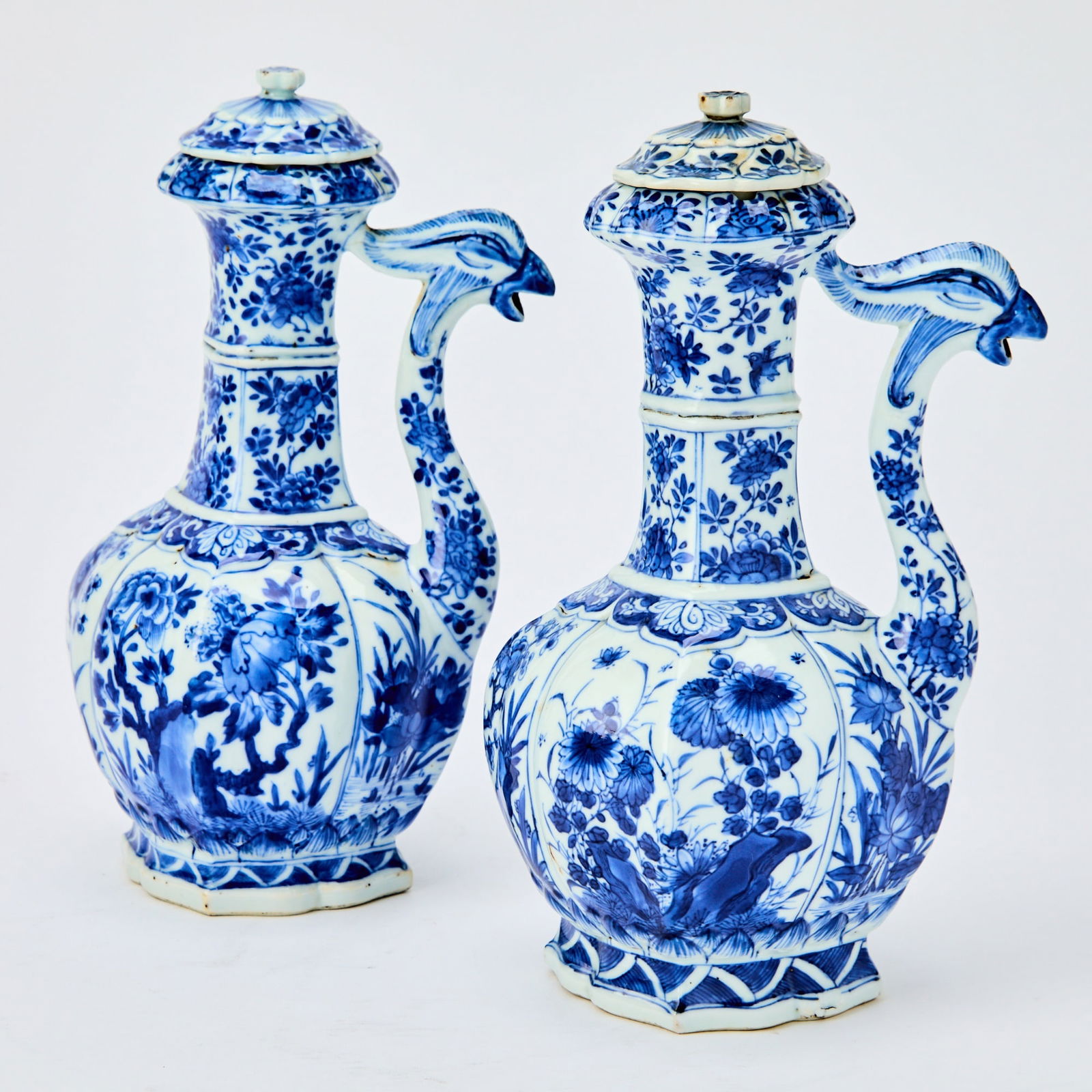 A Pair of Chinese Blue and White Porcelain Phoenix Ewers Kangxi Period (1 of 7)