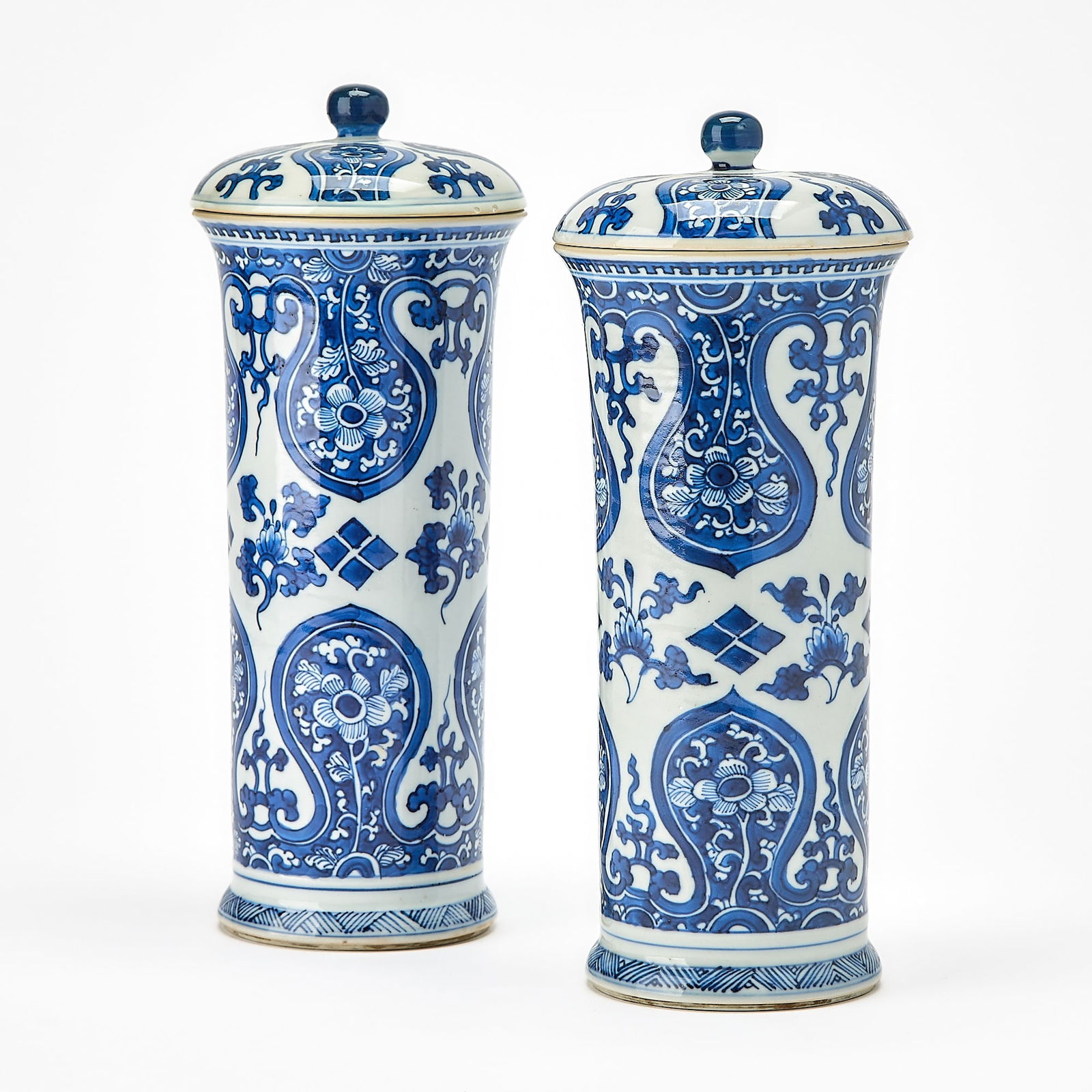 A Pair of Chinese Porcelain Cylindrical Vases and Covers Kangxi Period (1 of 7)