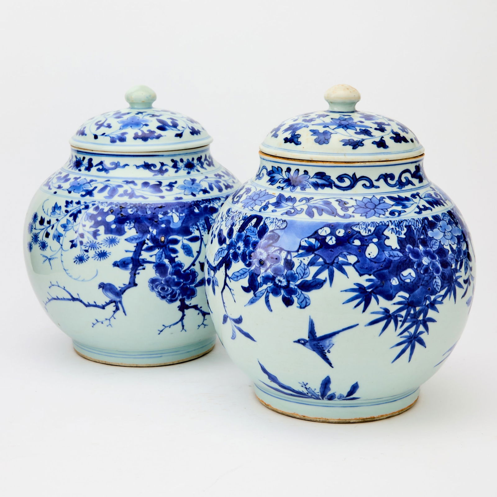 A Pair of Chinese Blue and White Porcelain Covered Jars Kangxi Period (1 of 4)