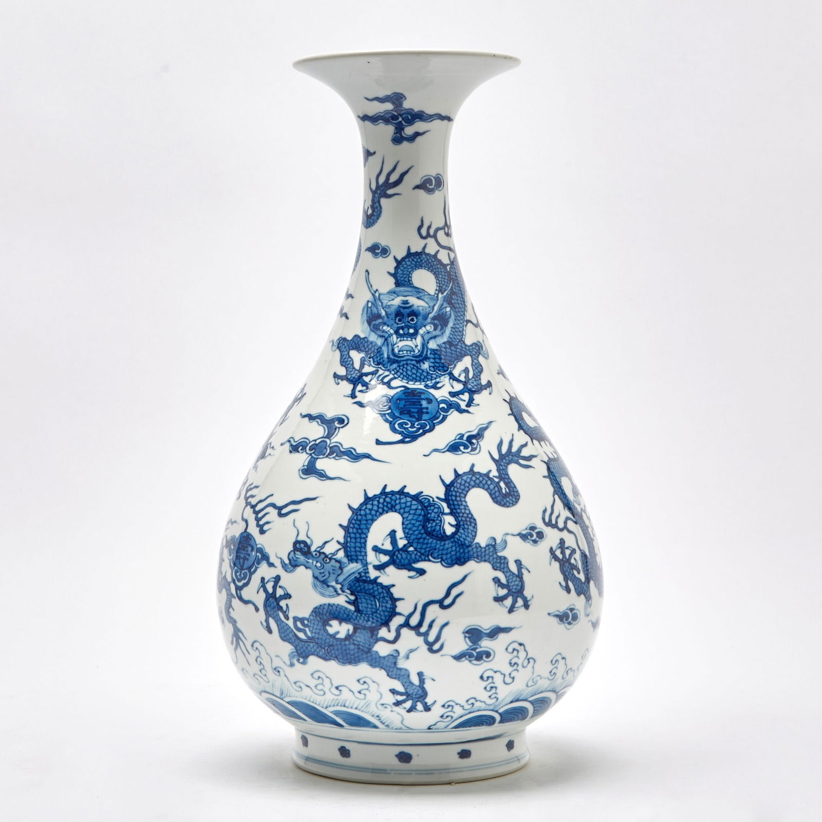 A Chinese Blue and White Porcelain Pear-Shaped ‘Dragon’ Vase, Yuhuchun Chenghua Mark, (1 of 5)