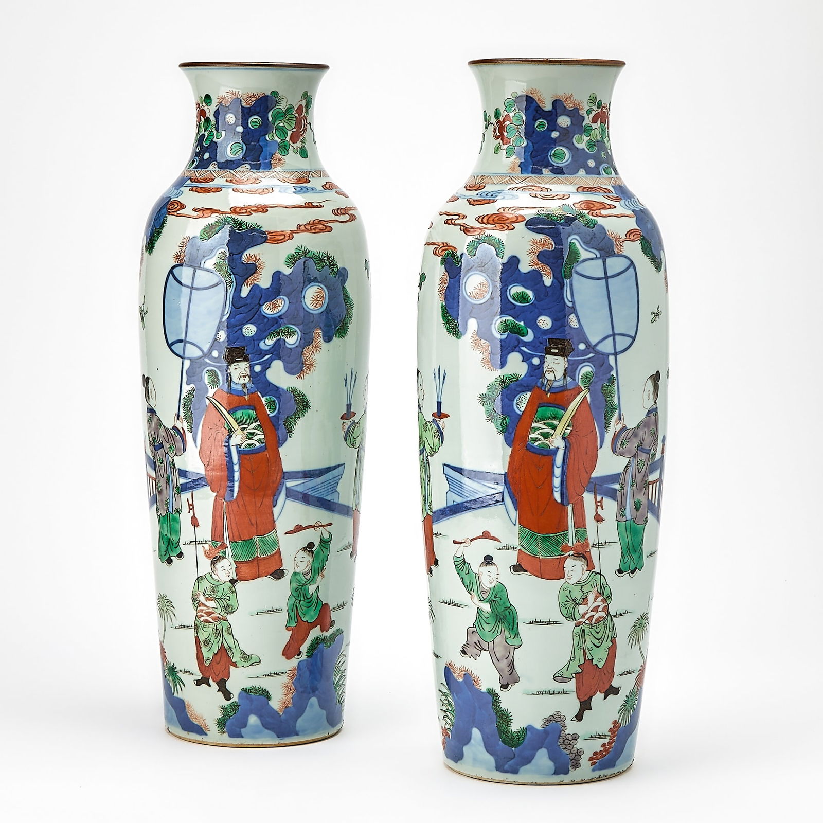 A Pair of Chinese Wucai Porcelain Sleeve Vases Qing Dynasty (1 of 6)