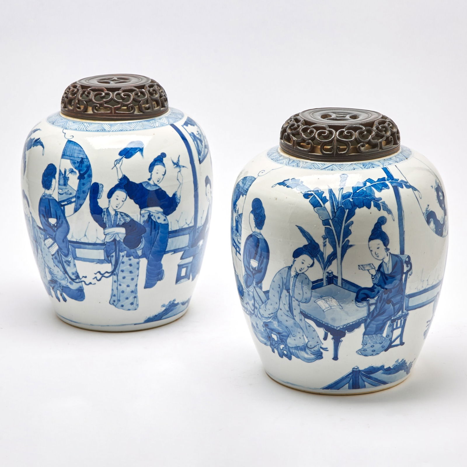 A Pair of Chinese Blue and White Porcelain Jars Qing Dynasty (1 of 6)