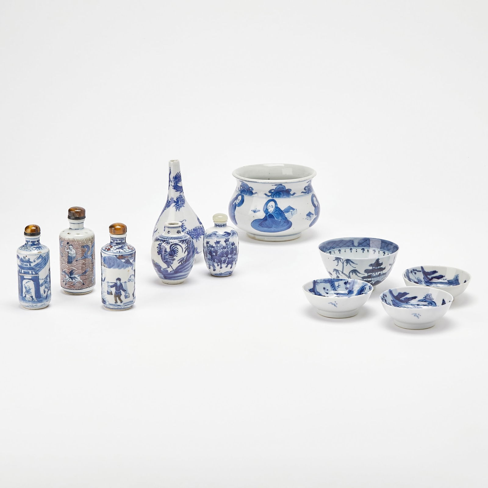 A Group of Eleven Chinese Blue and White Diminutive Porcelain Articles Qing Dynasty (1 of 11)