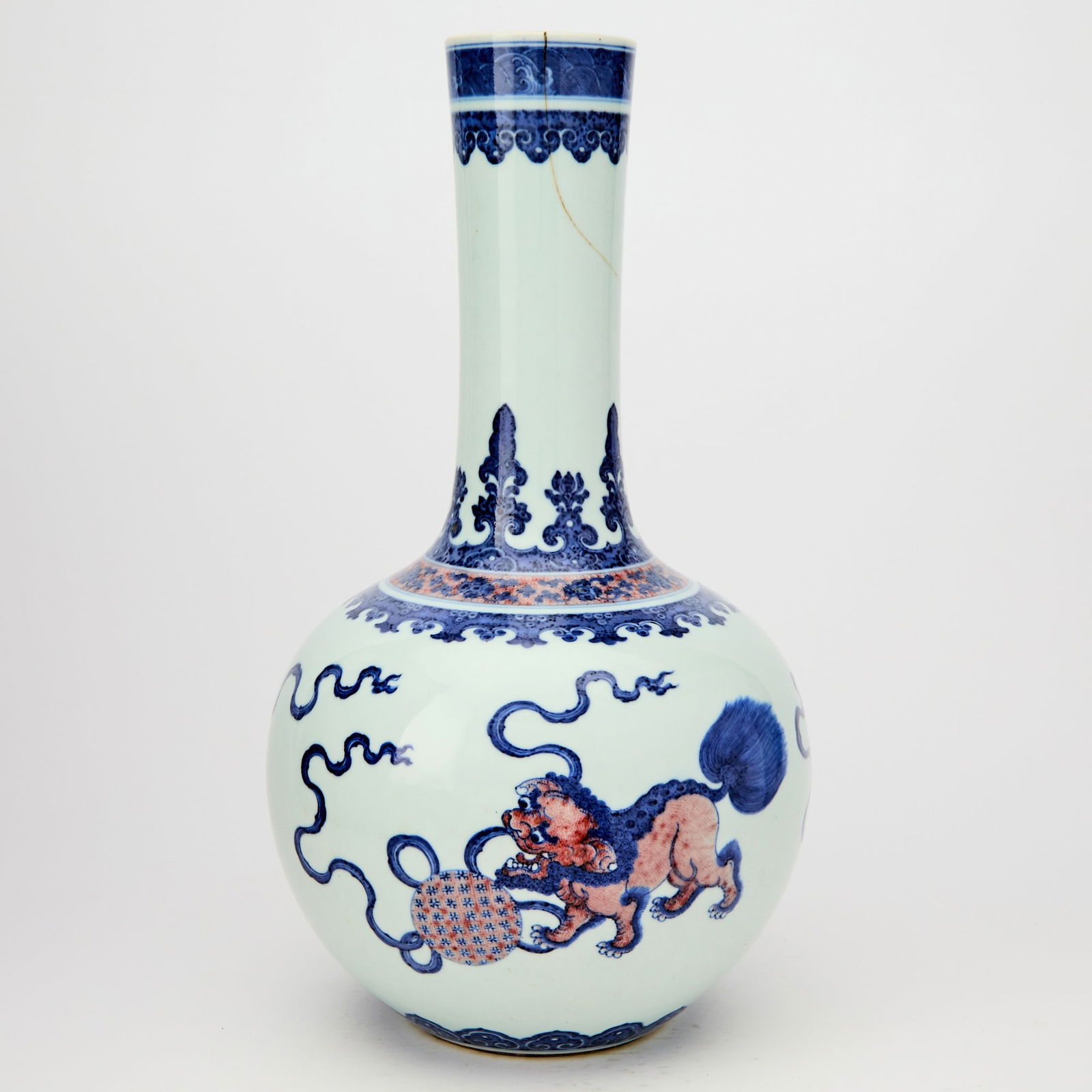 A Chinese Blue and White and Copper Red Porcelain Vase Qianlong Mark, Qing Dynasty (1 of 5)