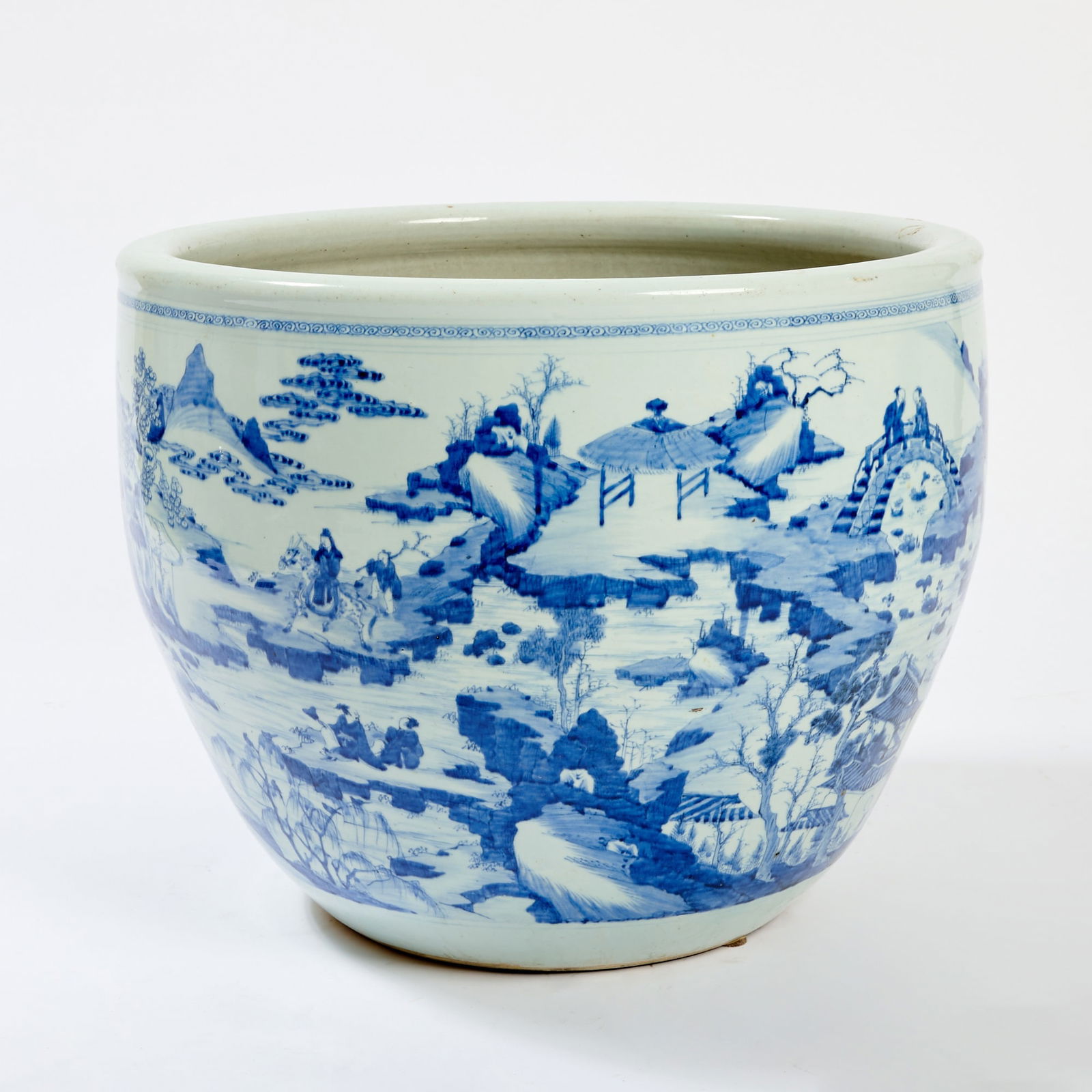A Chinese Blue and White Porcelain 'Landscape' Jardiniere Qing Dynasty (1 of 6)