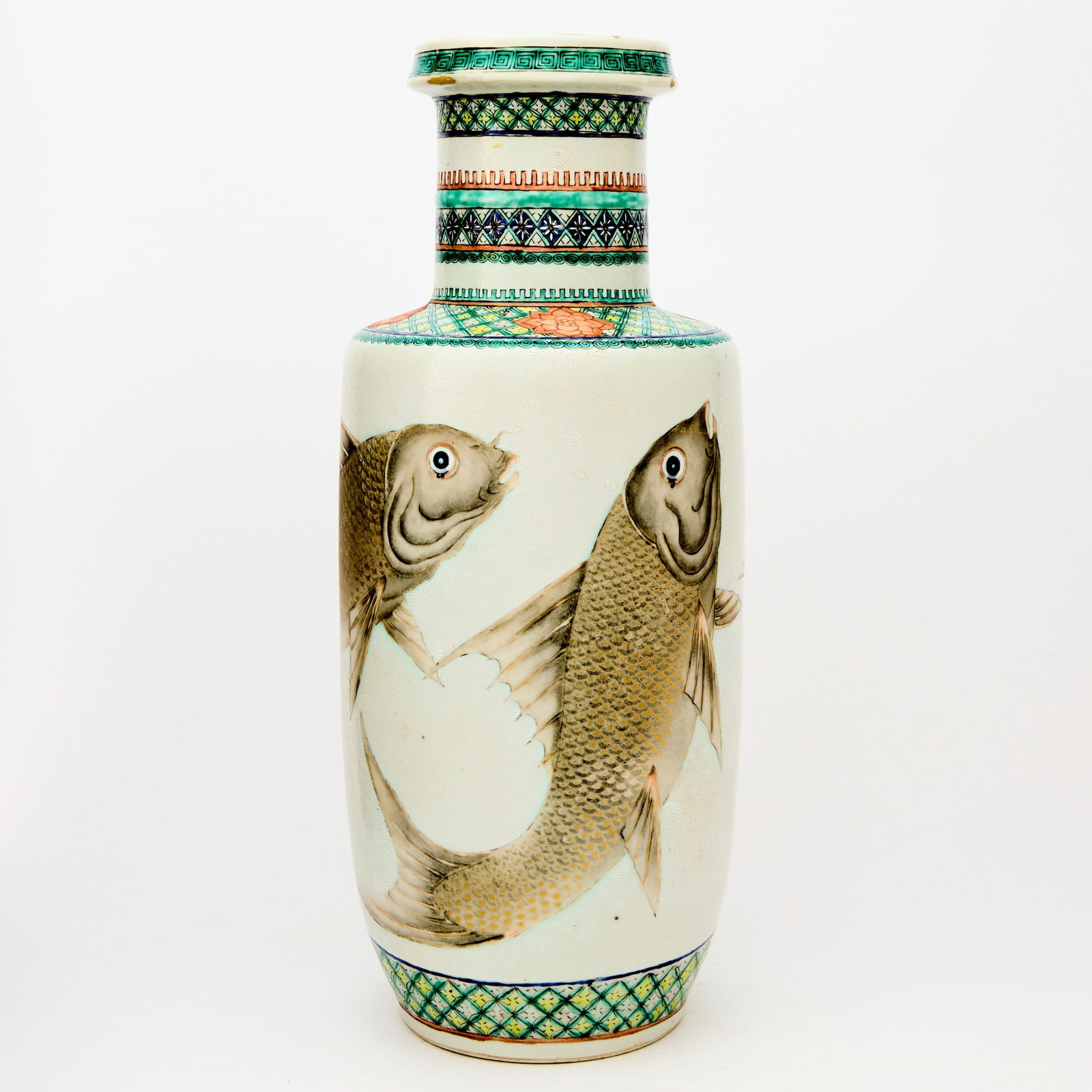 A Chinese Famille Verte Sgraffito-Ground Porcelain Rouleau Vase 19th century (1 of 5)