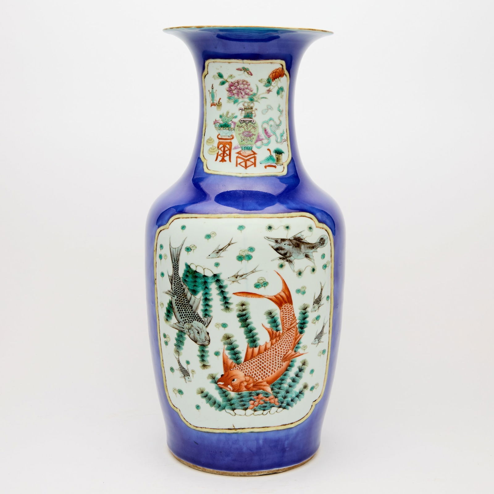 A Chinese Famille Rose Powder-Blue-Ground Porcelain Vase Late Qing Dynasty (1 of 5)