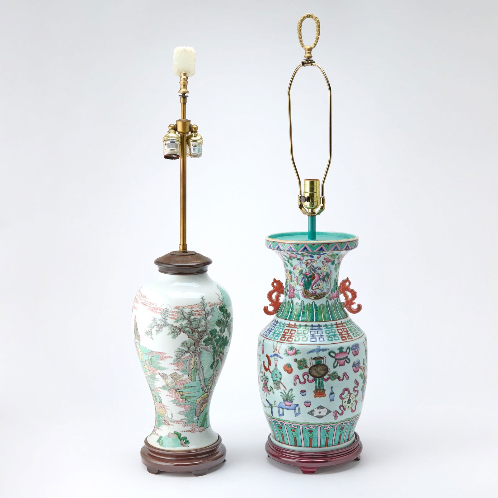 Two Chinese Enameled Porcelain Vases Mounted as Lamps Late Qing Dynasty (1 of 7)