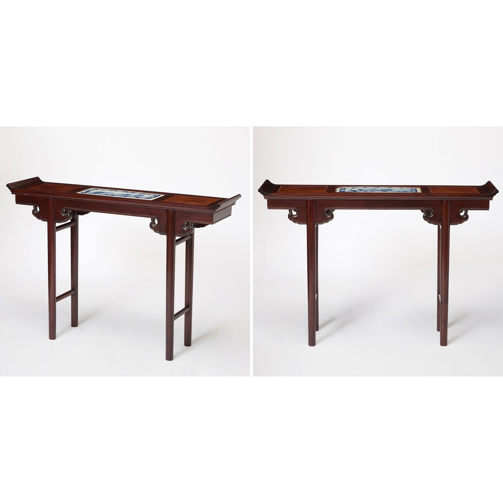 A Pair of Chinese Porcelain-Inset Mixed Hardwood Altar Tables Republic Period (1 of 8)