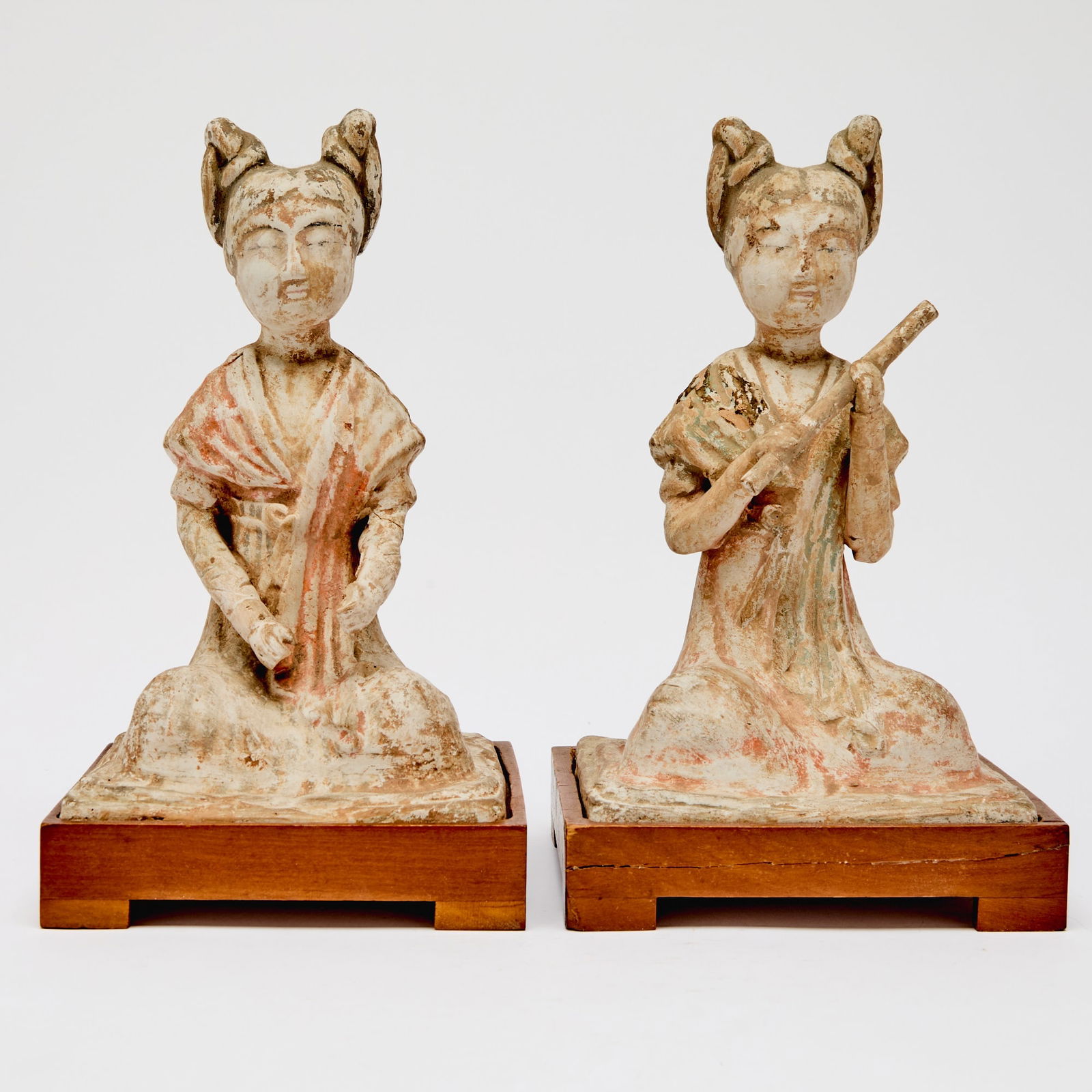 A Pair of Chinese Pottery Figures of Female Musicians Tang Dynasty (1 of 4)