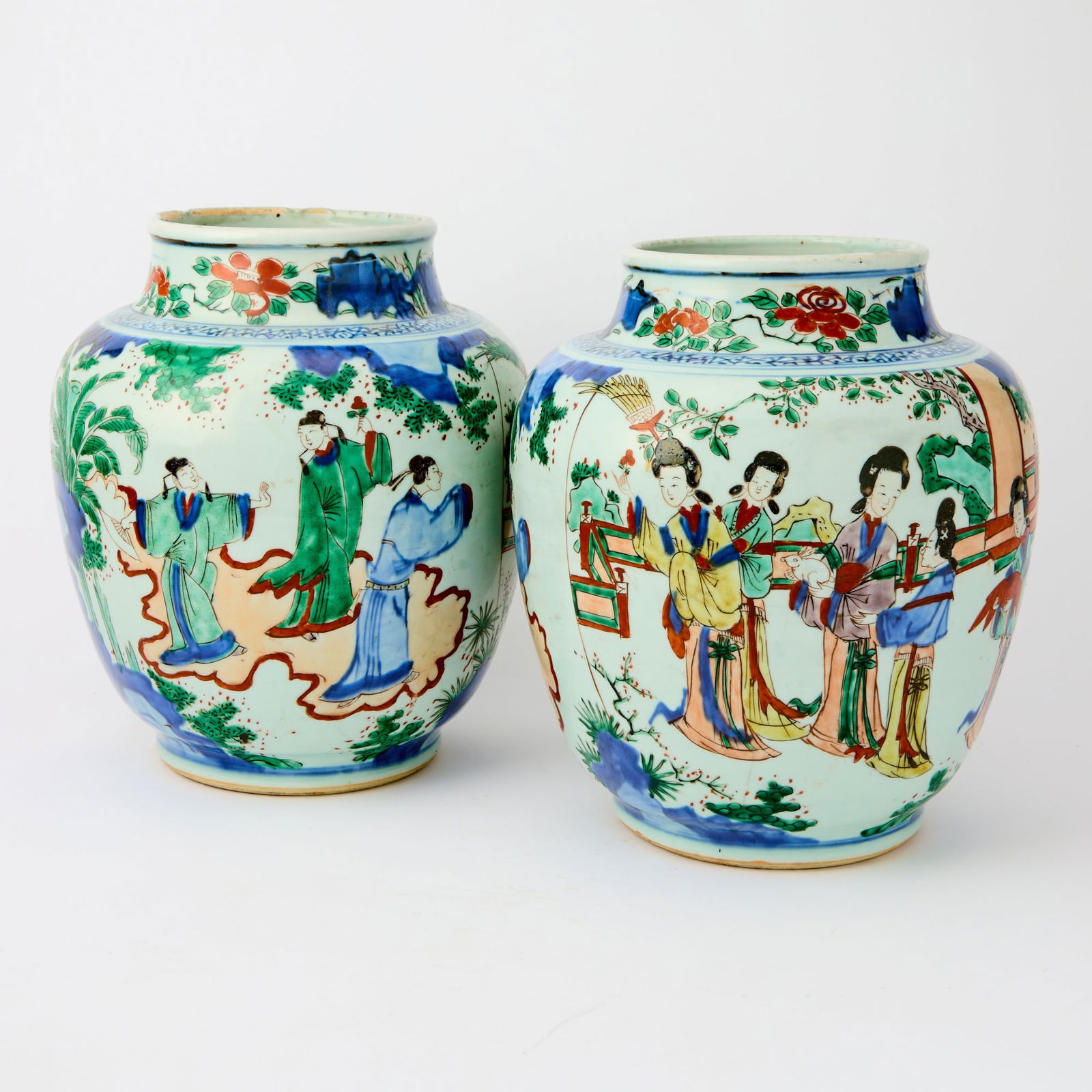 A Pair of Chinese Wucai Porcelain Jars Transitional Period (1 of 6)