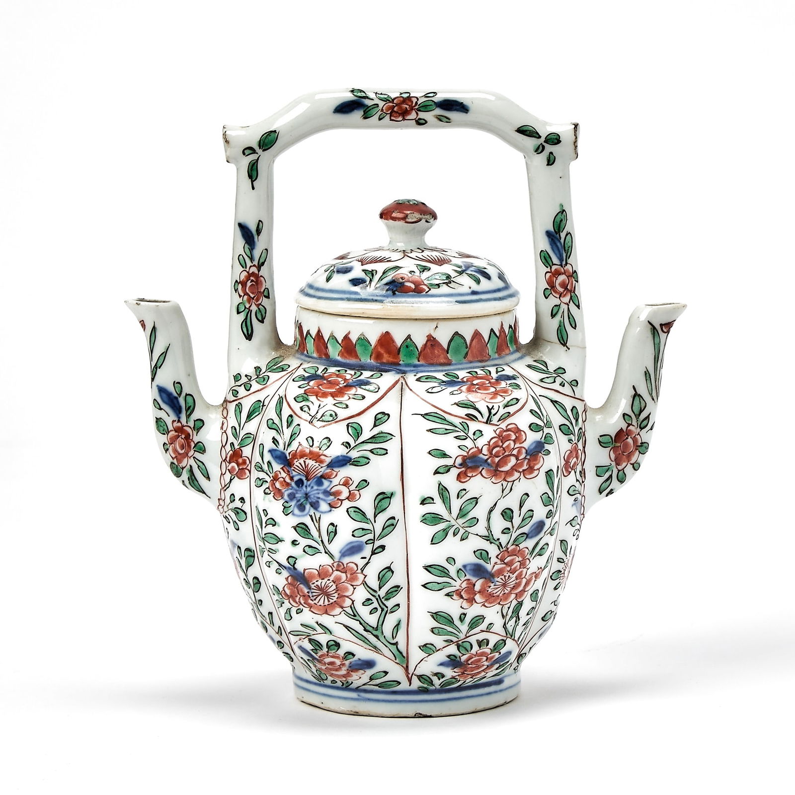 A Chinese Wucai Porcelain Double-Spouted Wine Pot and Cover Kangxi Period (1 of 6)