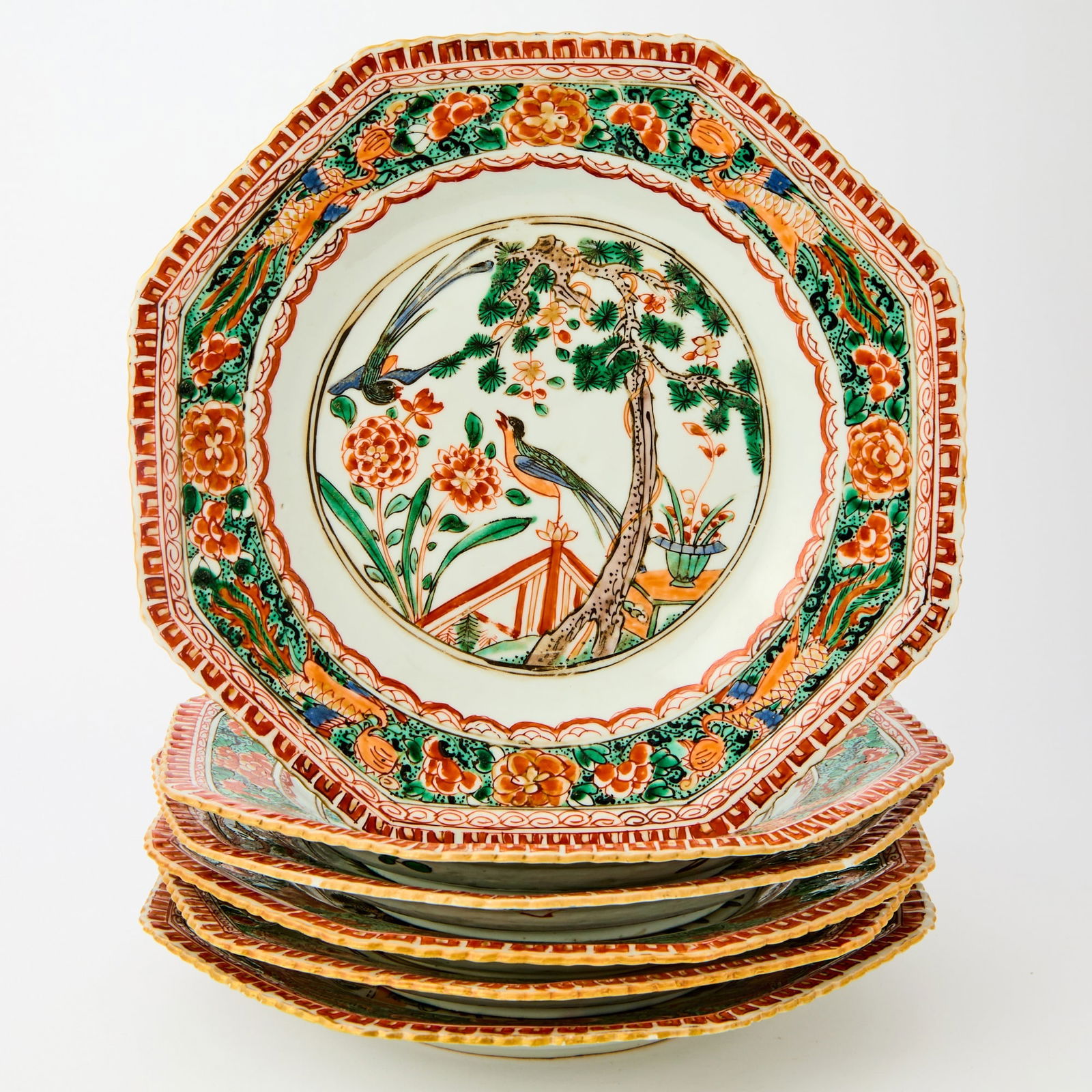 A Group of Six Chinese Famille Verte Porcelain Dishes Kangxi Period (1 of 6)