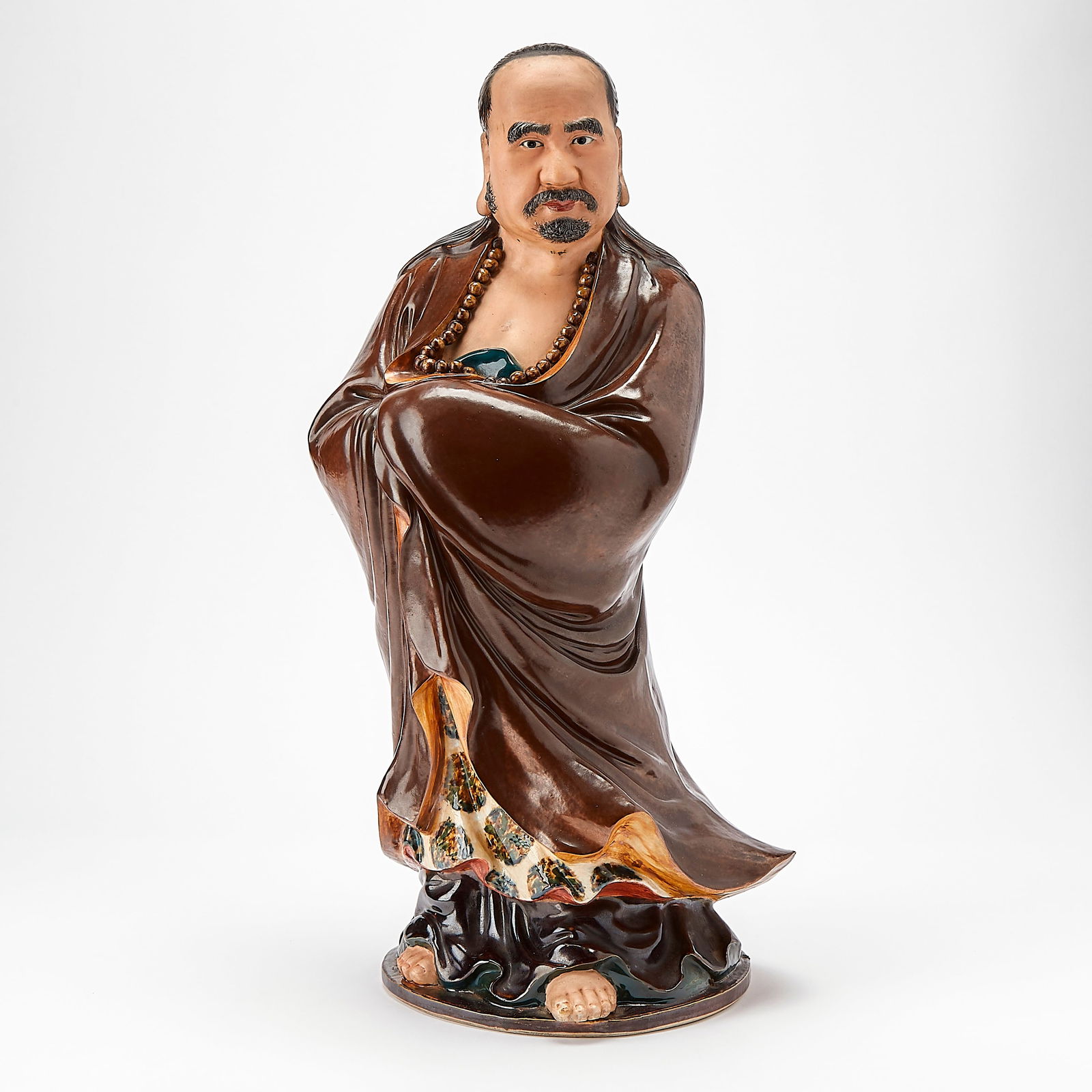 A Large and Rare Chinese Glazed and Enameled Biscuit Porcelain Figure of Bodhidharma Zeng Longsheng (1 of 8)