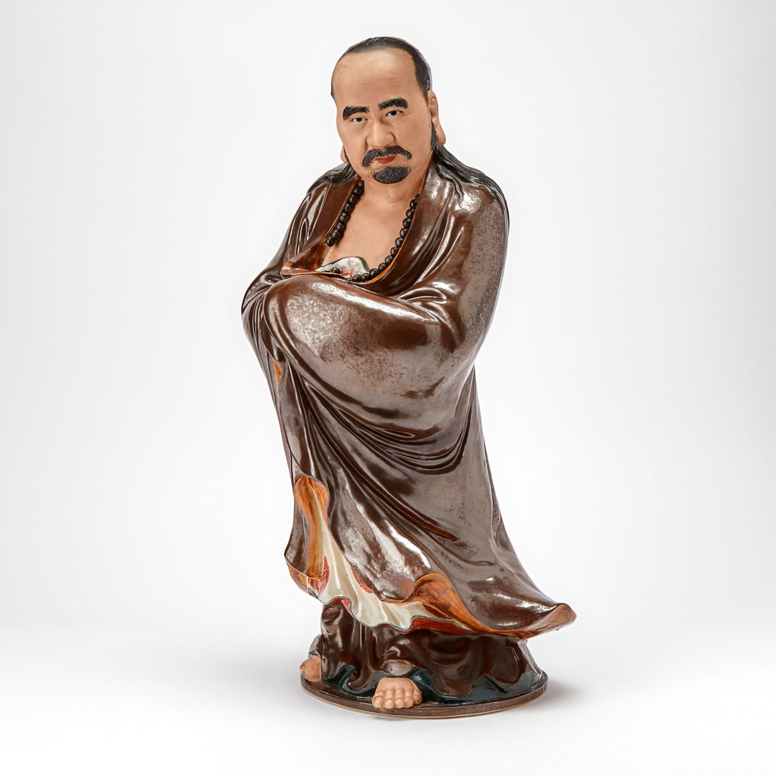 A Large and Rare Chinese Enameled Biscuit Porcelain Figure of Bodhidharma Zeng Longsheng (1 of 9)