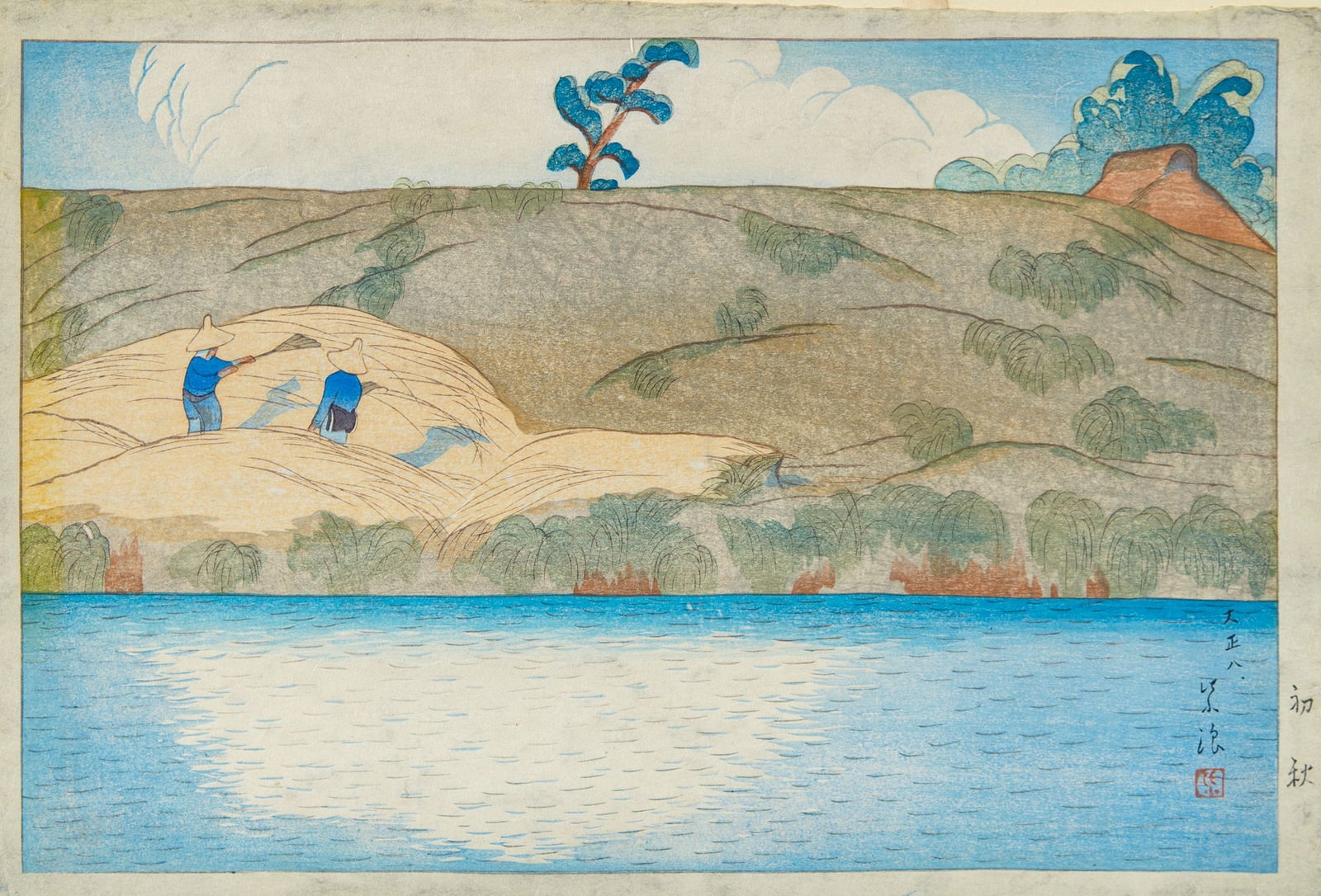 A Japanese Woodblock Print by Gihachiro Okuyama (1907-1981) Showa Period: Early Autumn (Sheet 10 1/2 x 15 1/4 inches)