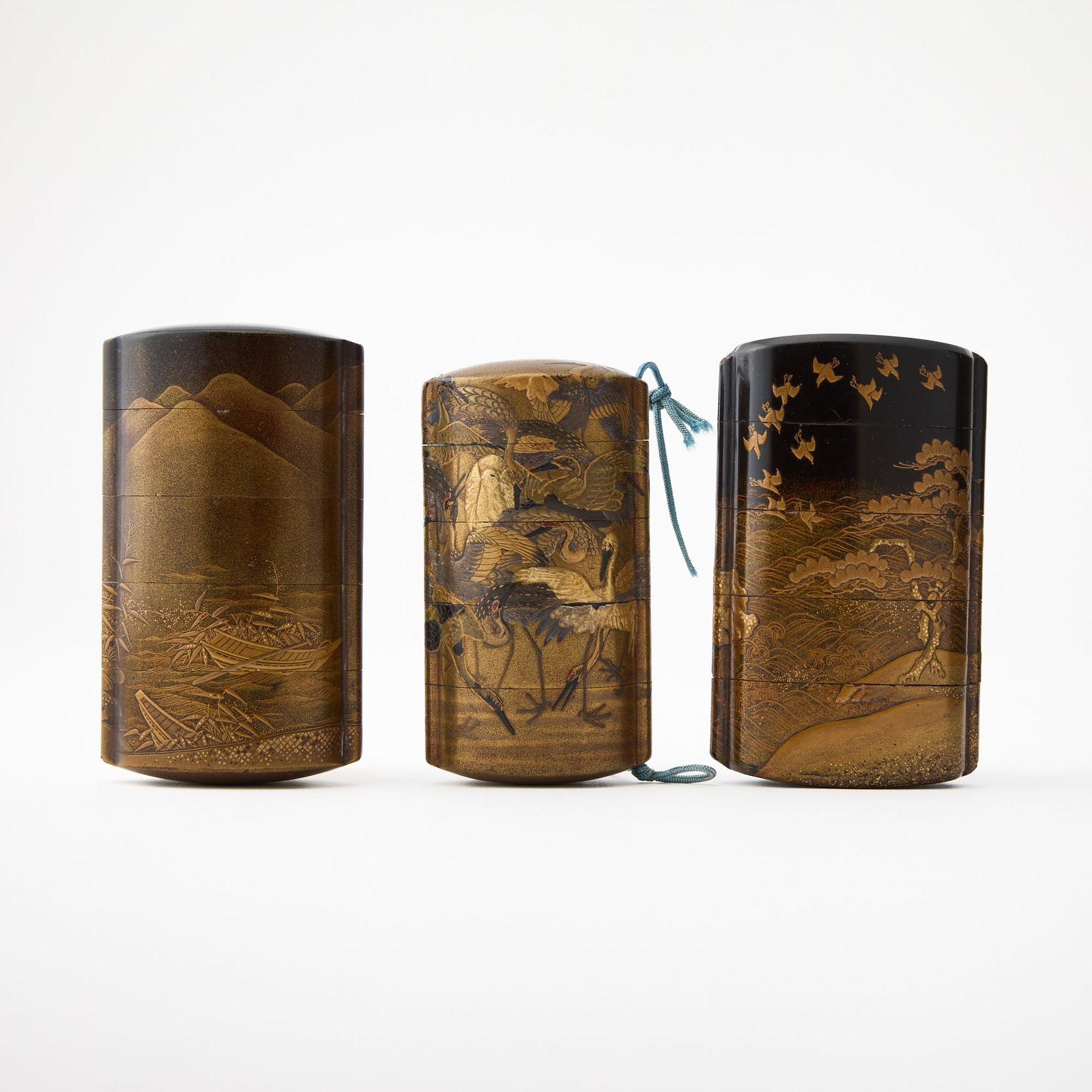 Three Japanese Gilt and Black Lacquered Inro 19th Century (1 of 8)