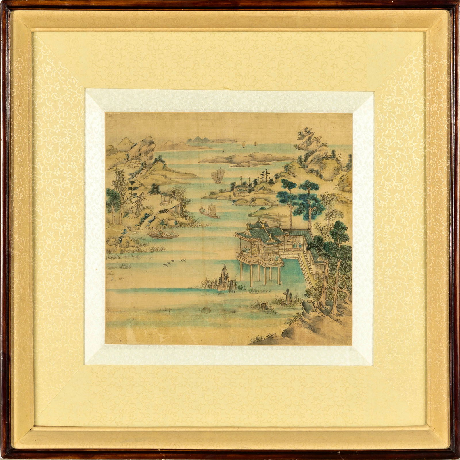 A Korean School Painting Attributed to Chae Yong Sin (1850-1941): Landscape Scene Ink and color on silk; framed. (Sight 12 inches x 12 3/4 inches) For a large example of the famous portraitist's landscape style, see Christie's New York, November 19, 2018; Lot 4
