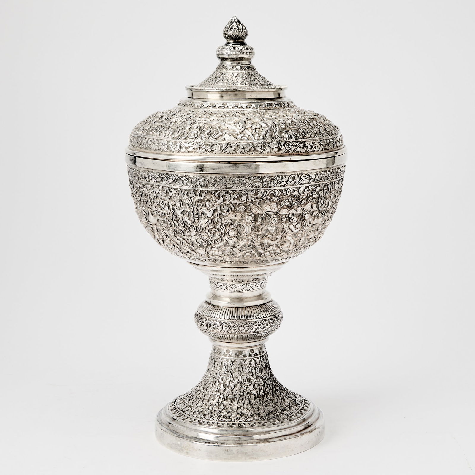 A Burmese Silver Pedestal Bowl and Cover 19th century (1 of 5)