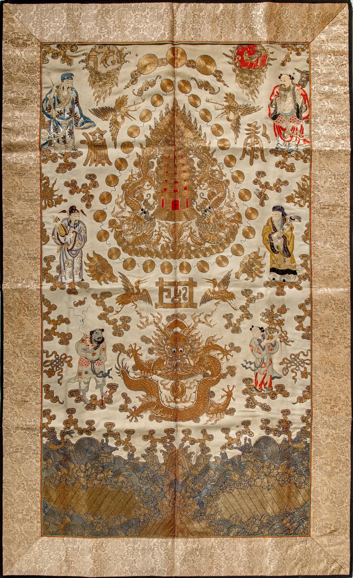 A Large Chinese Embroidered Silk Panel 19th century (1 of 3)