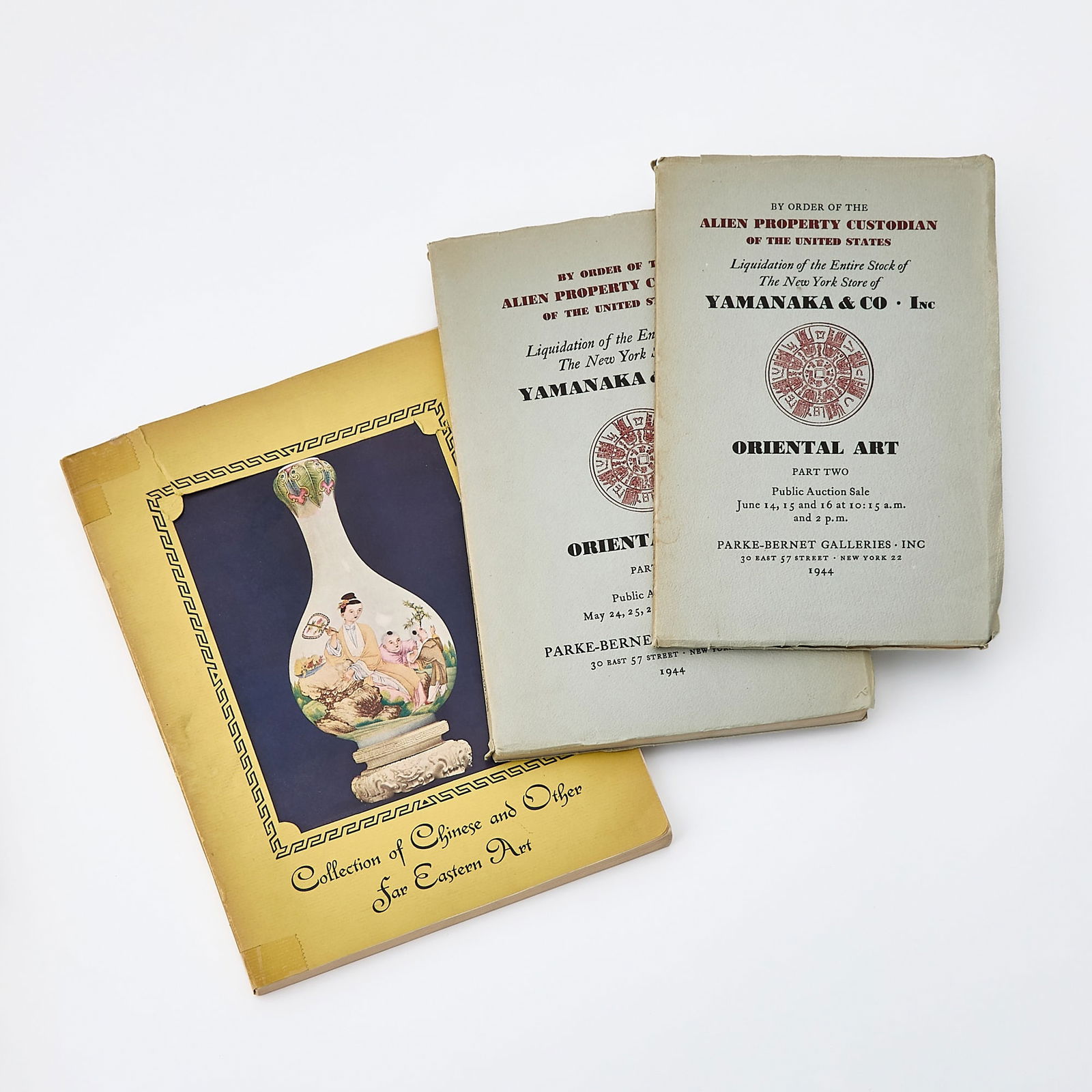 Three Historical Auction Catalogues 1943, 1944: Comprising two companion auction catalogues published 1944 by Parke-Bernet Galleries Inc. and a richly illustrated catalogue published Chicago, 1943, all documenting the sales of inventory from Yamana
