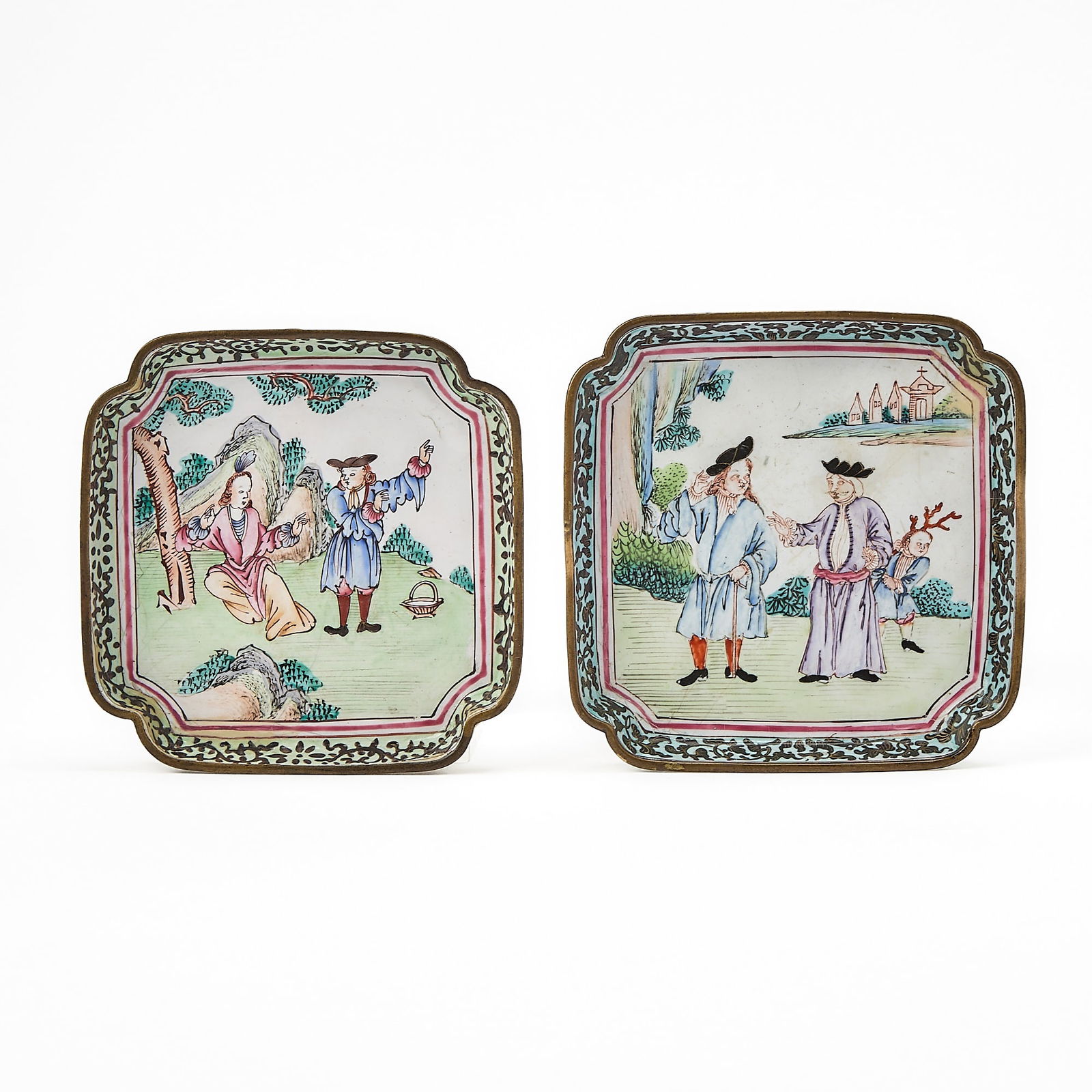 Two Chinese European-Subject Canton Enamel Dishes Shangxin Marks, 18th Century (1 of 7)