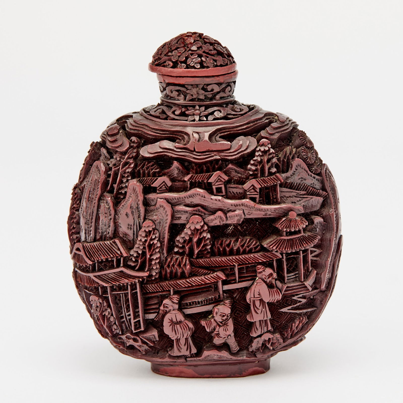 A Chinese Carved Cinnabar Lacquer Snuff Bottle Qing Dynasty (1 of 5)