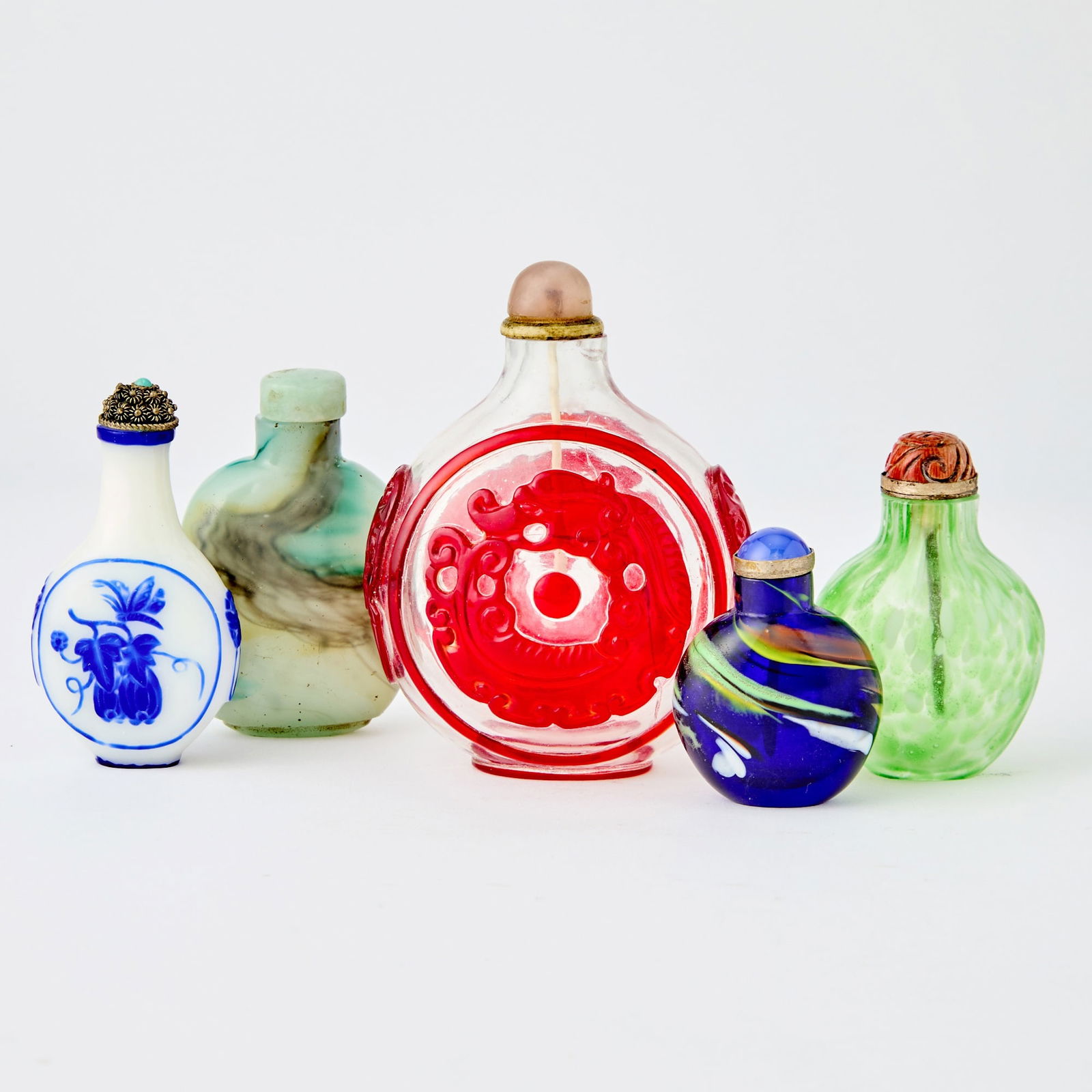 Five Chinese Glass Snuff Bottles Qing Dynasty (1 of 5)
