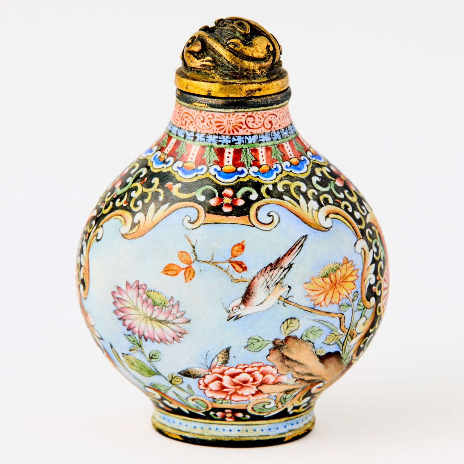 A Chinese Falangcai Decorated Enamel Snuff Bottle Qianlong Mark and possibly of the period (1 of 4)
