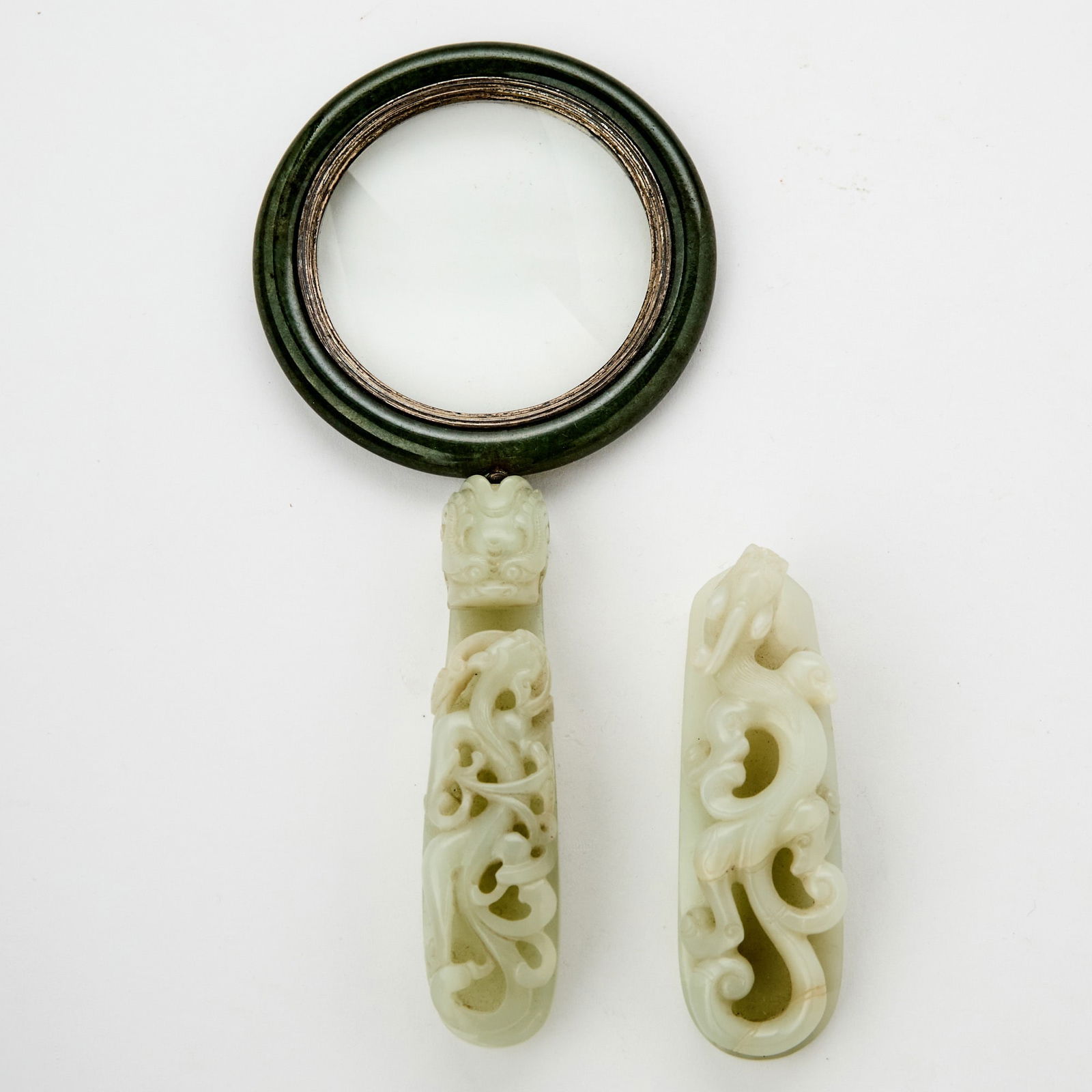 Two Chinese Celadon Jade 'Dragon' Belt Hooks Qing Dynasty (1 of 5)