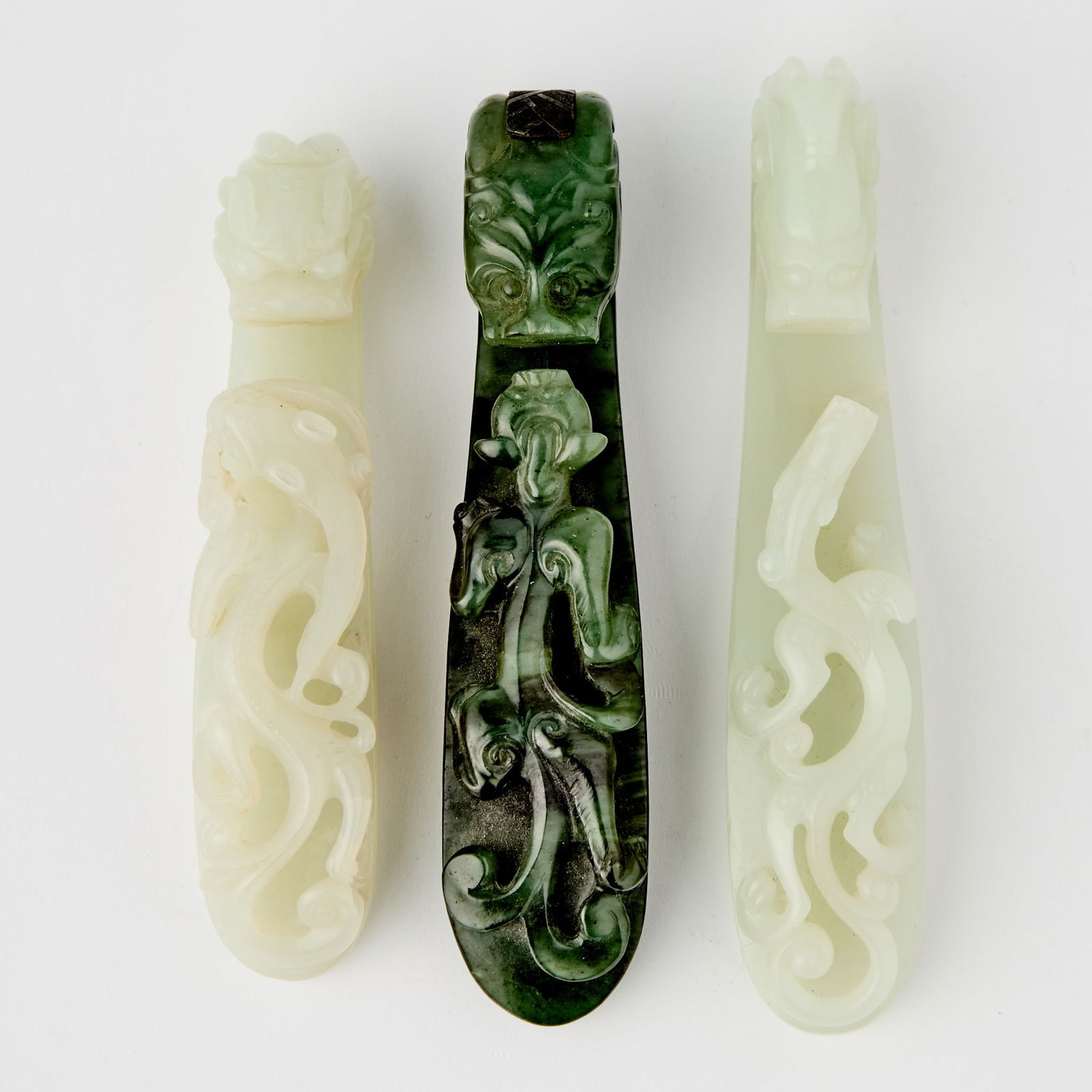 Three Chinese Jade 'Dragon' Belt Hooks Qing Dynasty (1 of 5)