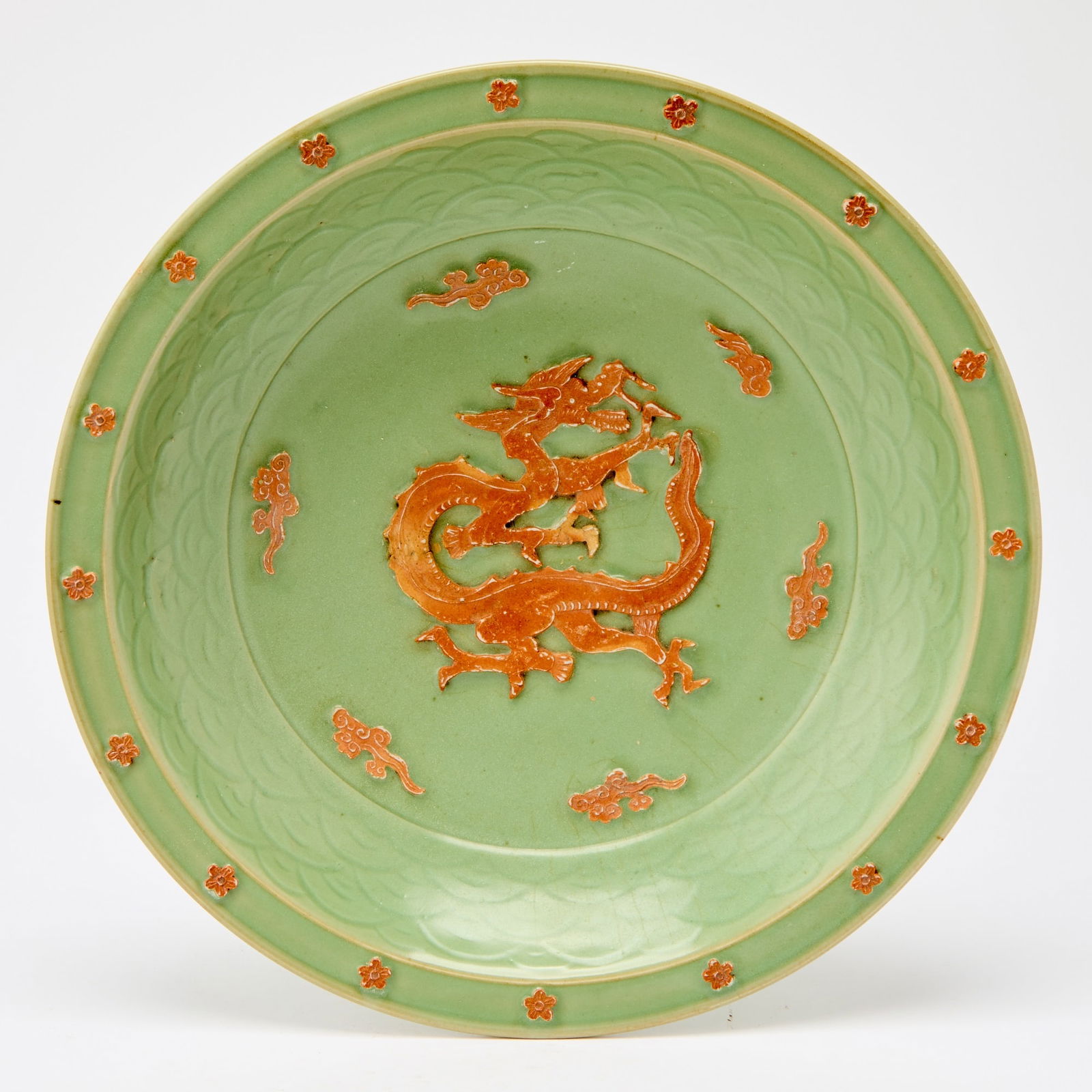 A Chinese Longquan Celadon 'Dragon' Charger Yuan Dynasty (1 of 3)