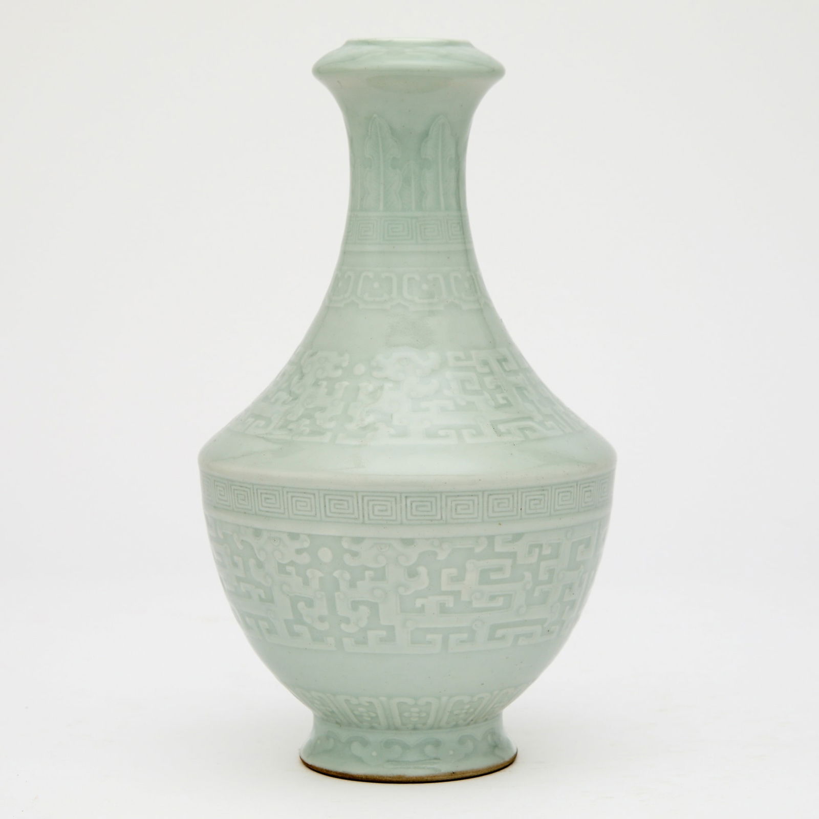 A Chinese Carved Pale Celadon Glazed Porcelain Vase Qianlong Six-Character Seal Mark and Likely of (1 of 4)