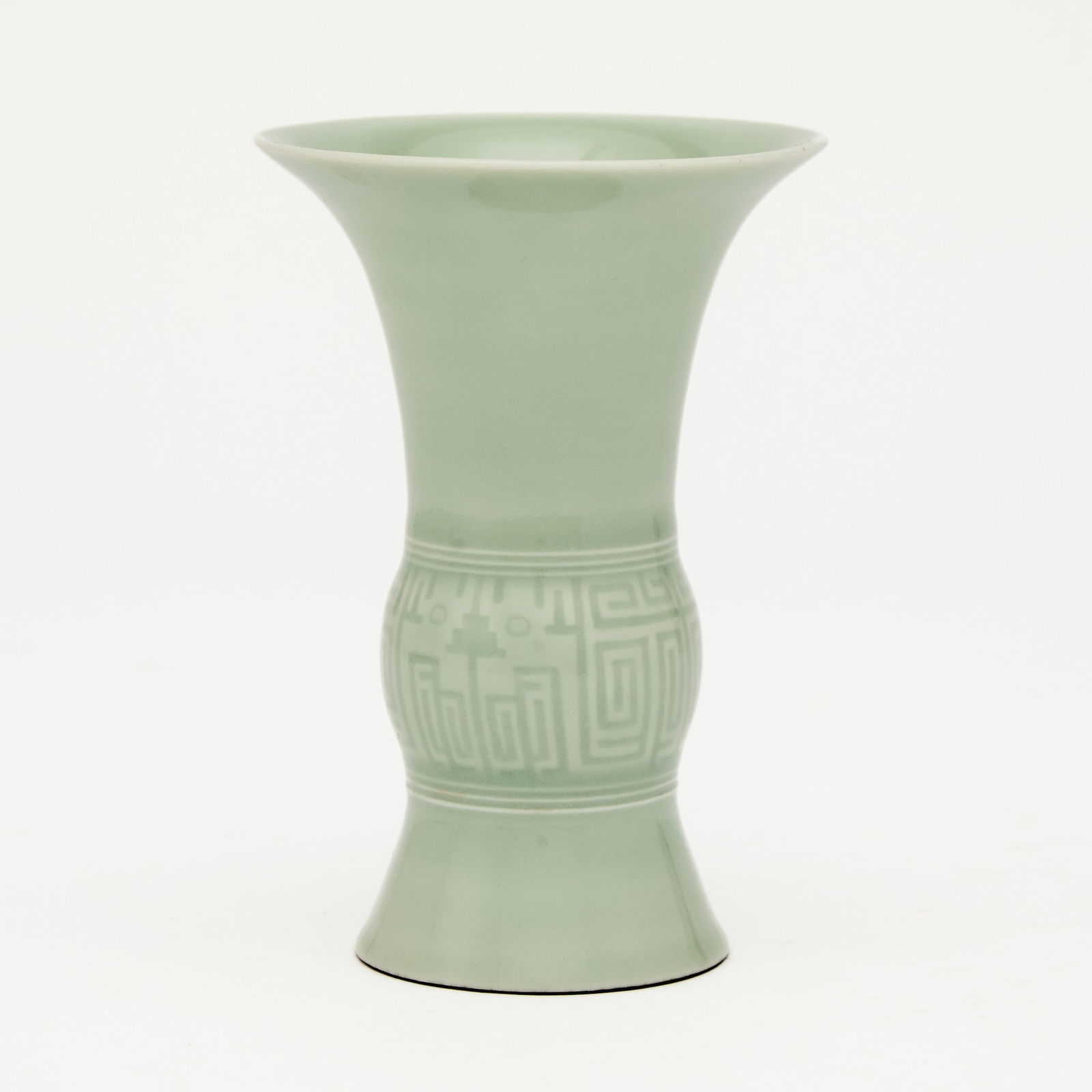 A Small Chinese Celadon Glazed Porcelain Gu Vase Yongzheng Mark, Qing Dynasty (1 of 4)