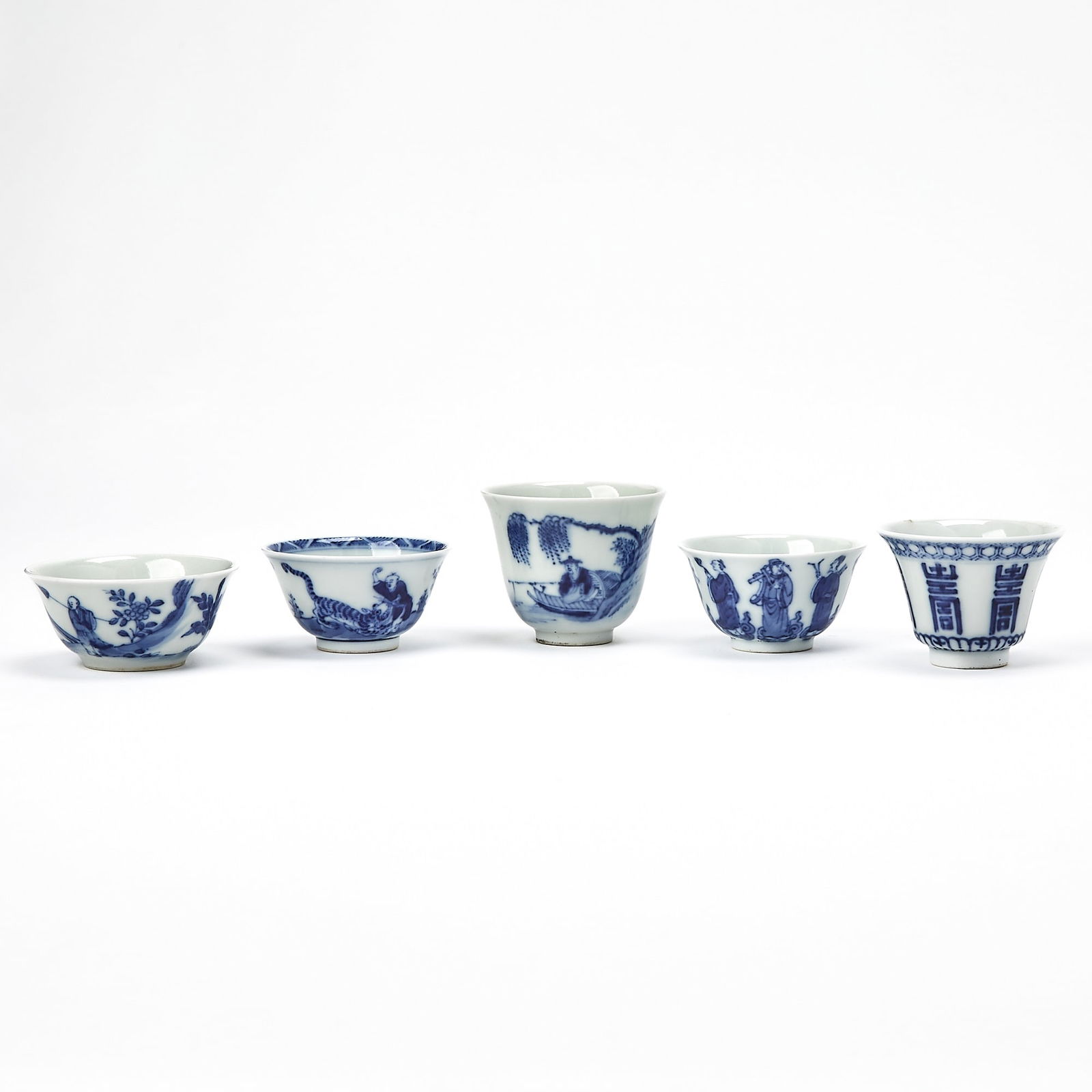 Five Chinese Blue and White Porcelain Teacups Qing Dynasty (1 of 8)