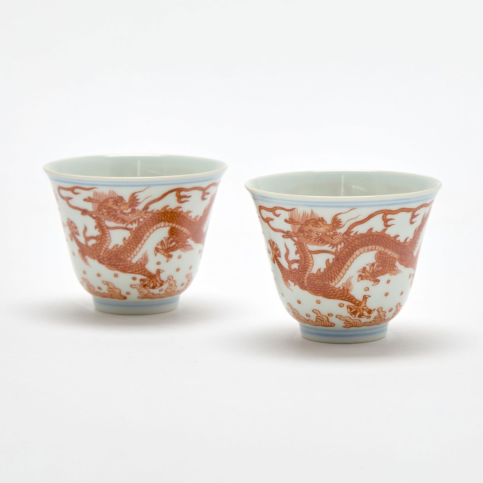 A Pair of Chinese Iron Red Decorated Porcelain Cups 19th-20th Century (1 of 4)